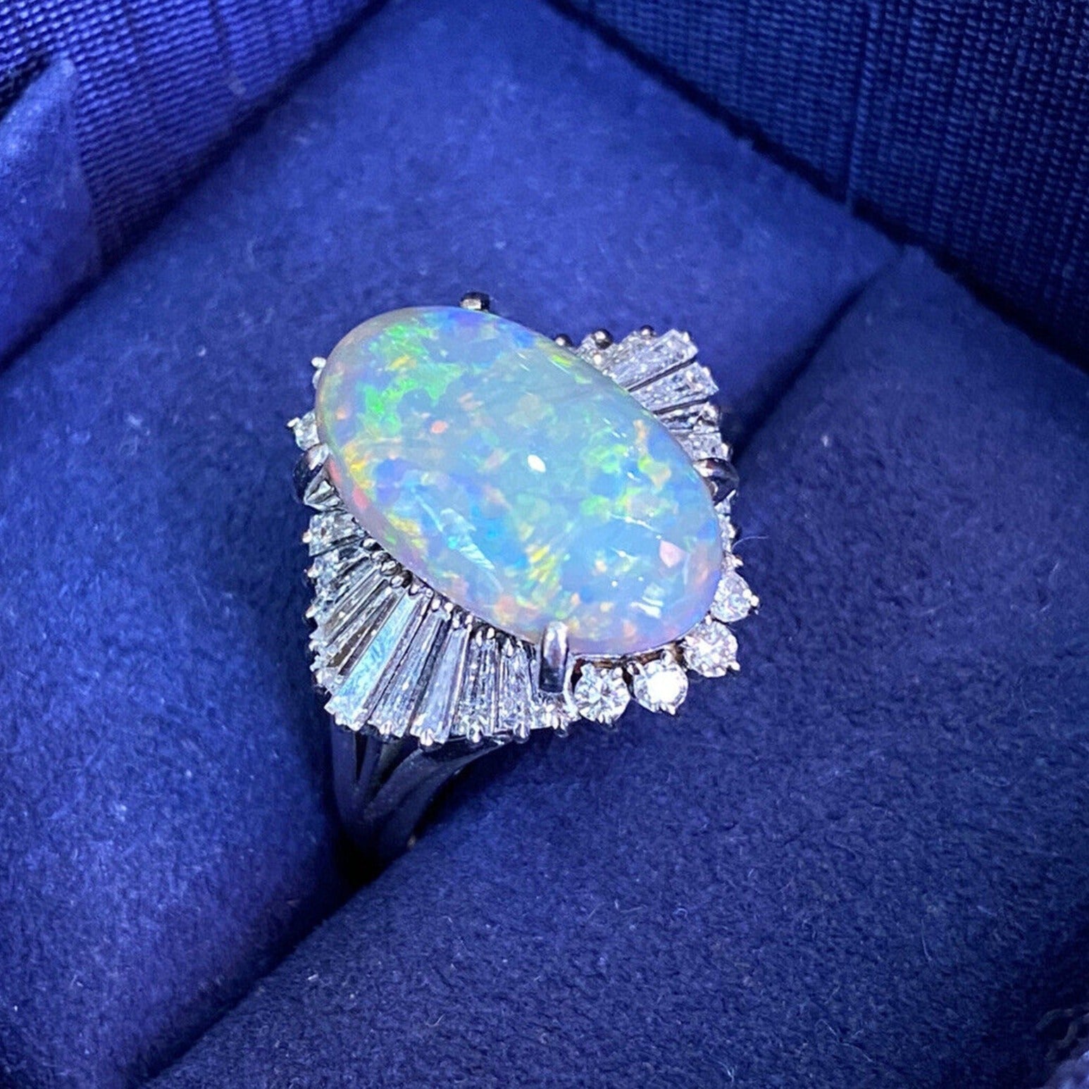 3.53 ct Black Opal & Diamond Ballerina Cocktail Ring in Platinum