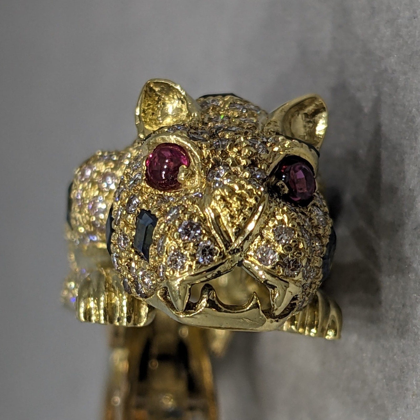 Panther Diamond and Sapphire Pave Bangle Bracelet in 18k Yellow Gold