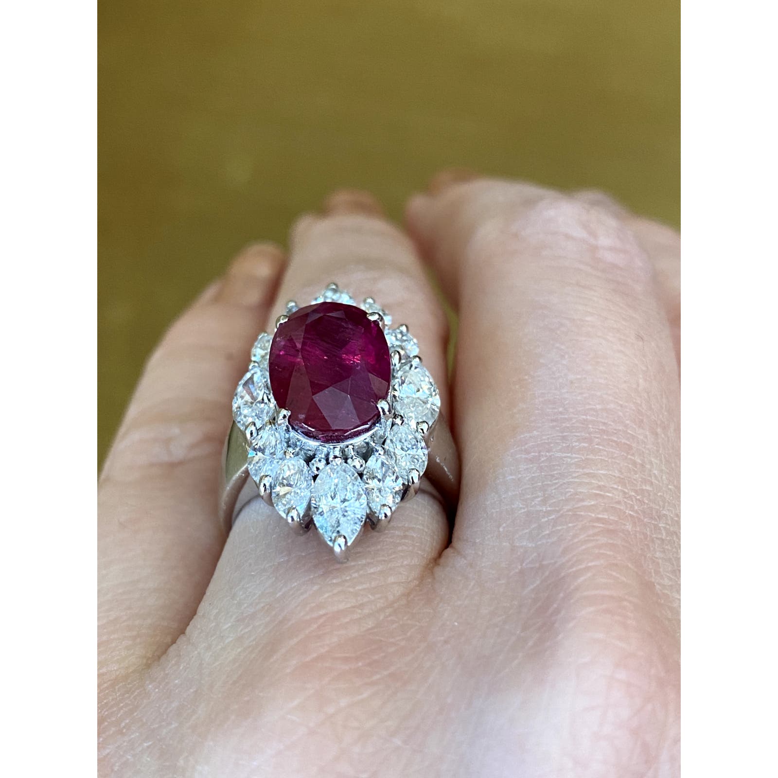 GRS Certified Oval Ruby 7.02 ct in Diamond Halo Ring in Platinum - HM2315SZ