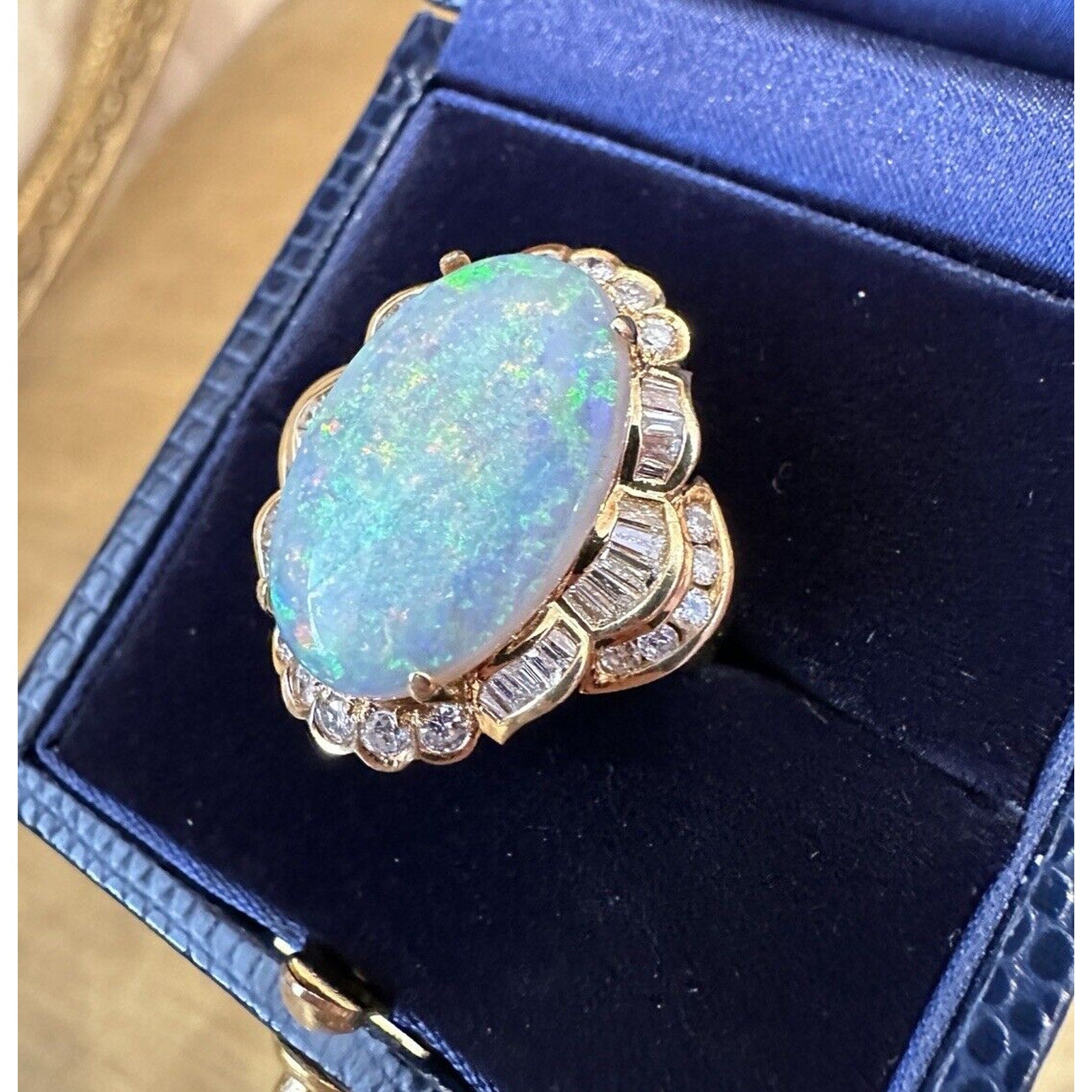 Oval Opal and Diamond Ring 6.53 ct in 18k Yellow Gold - HM2570SA