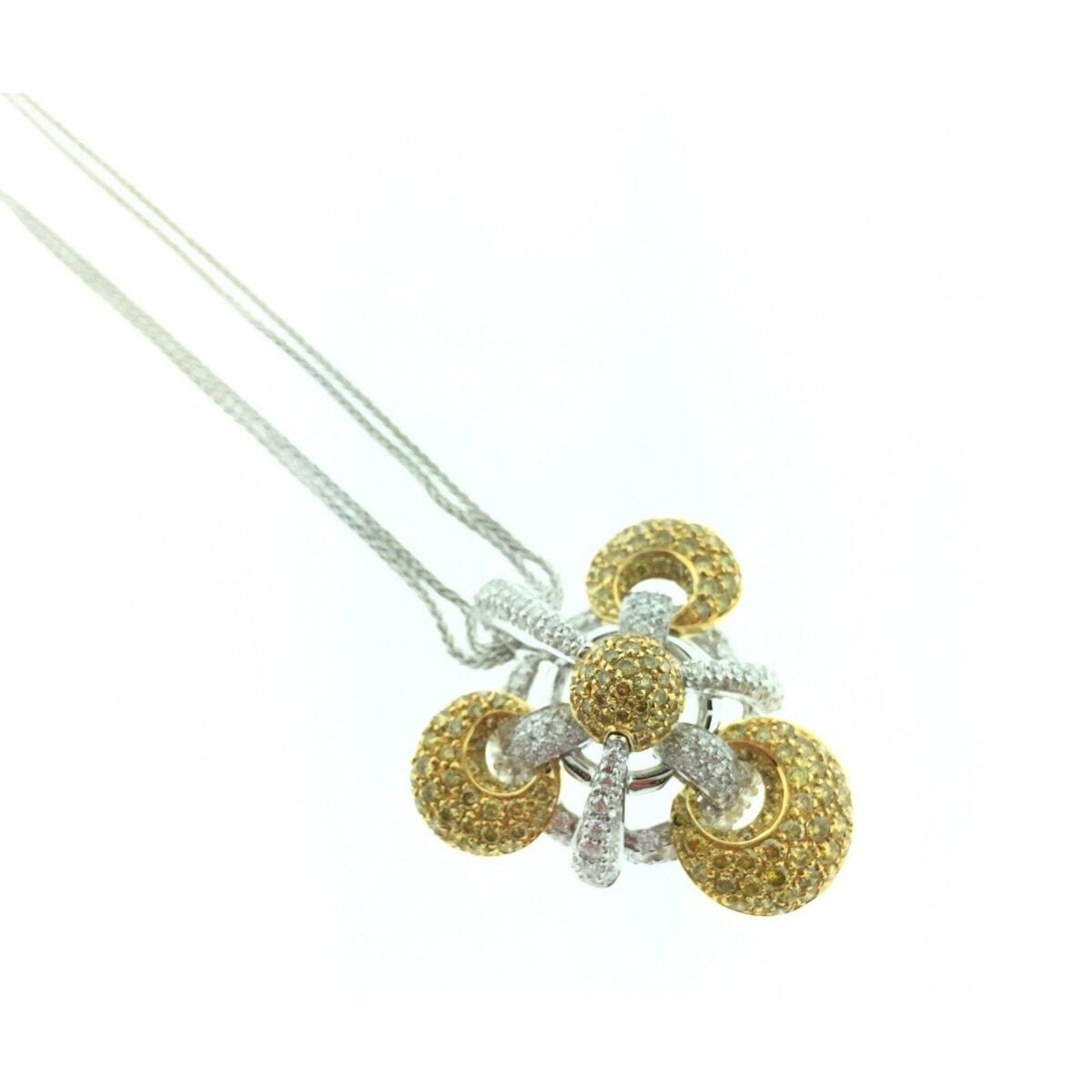 Yellow and White Diamond Pave Pendant Necklace in 18k Gold