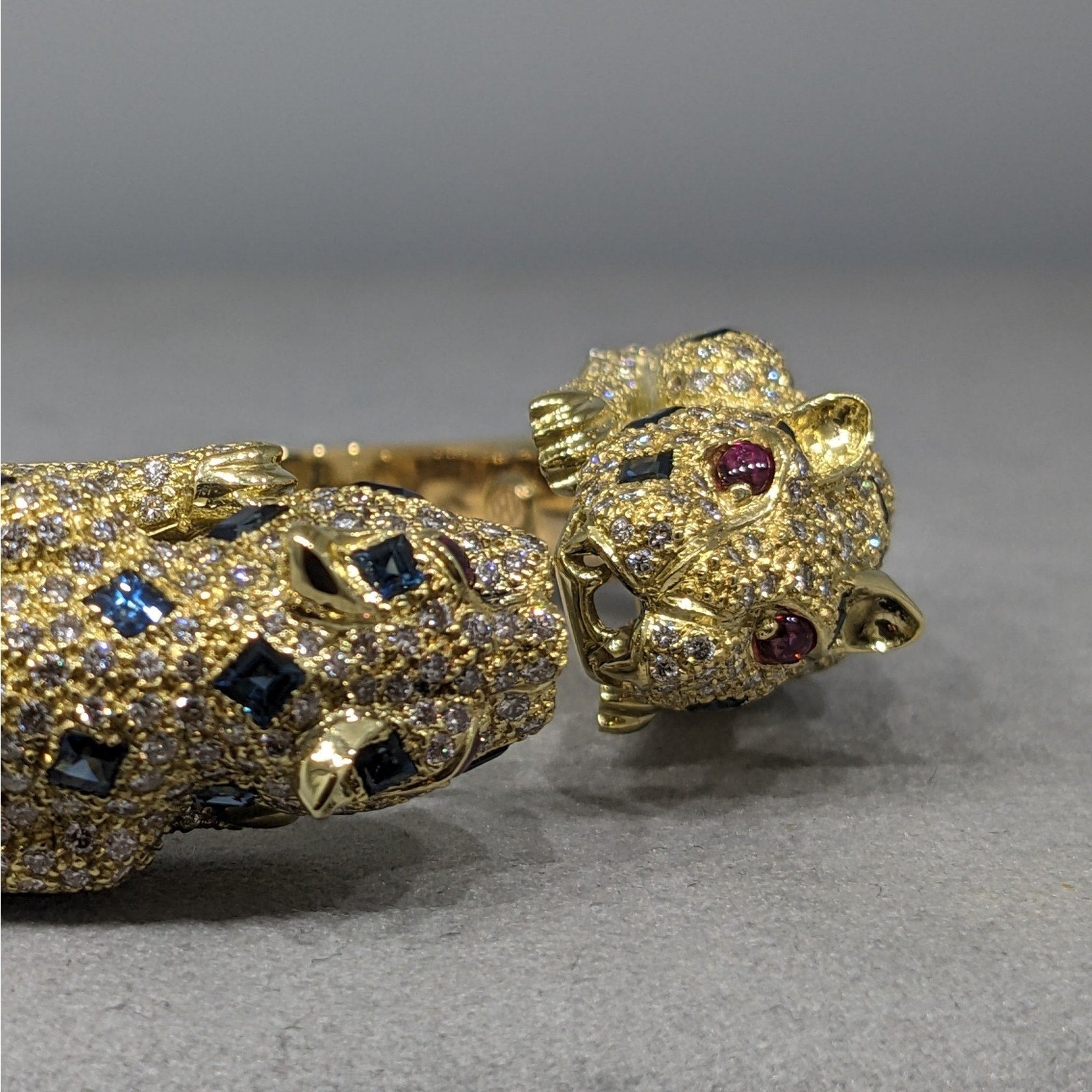 Panther Diamond and Sapphire Pave Bangle Bracelet in 18k Yellow Gold