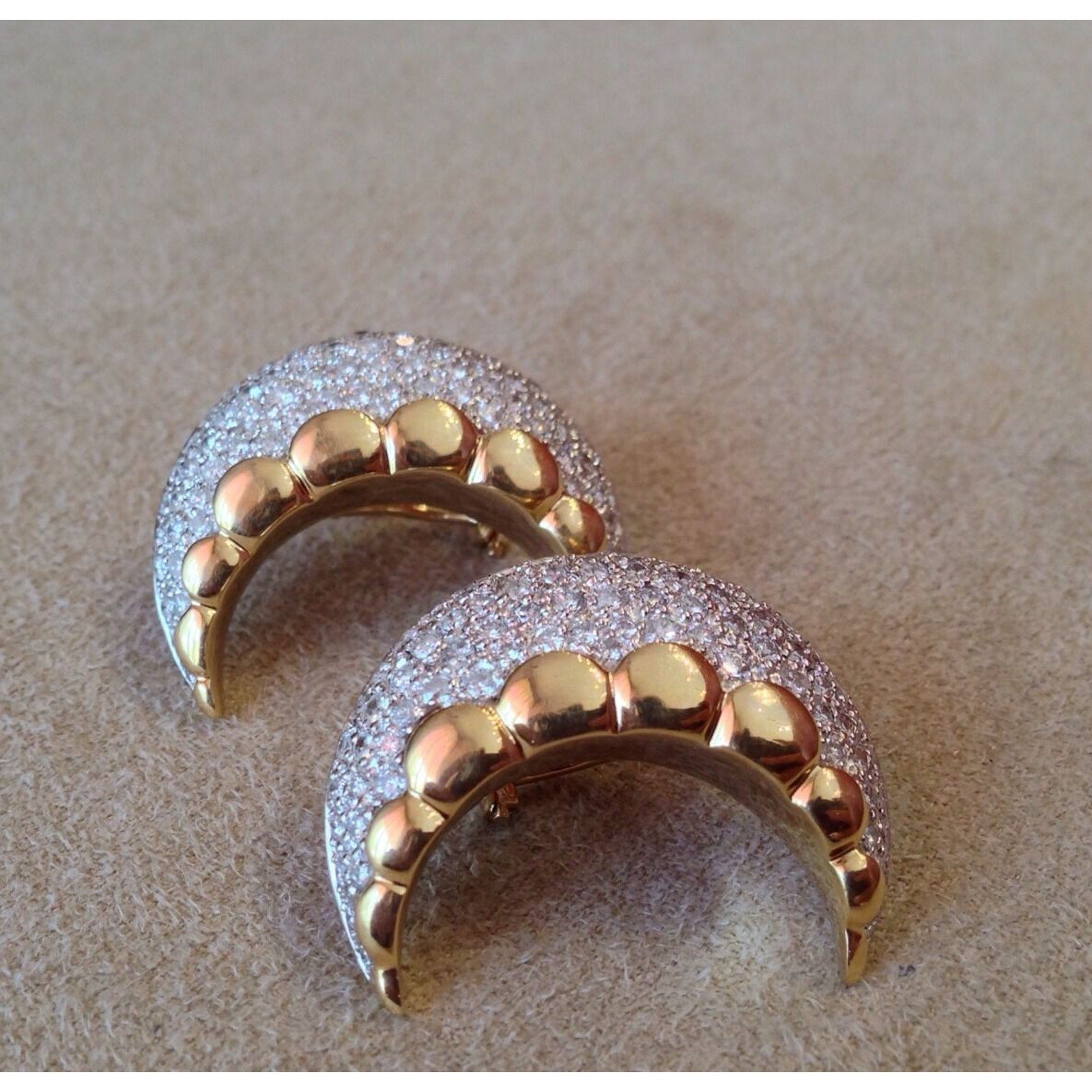 Crescent Shaped Pave Diamond Earrings in 18K Yellow Gold - HM1415BE