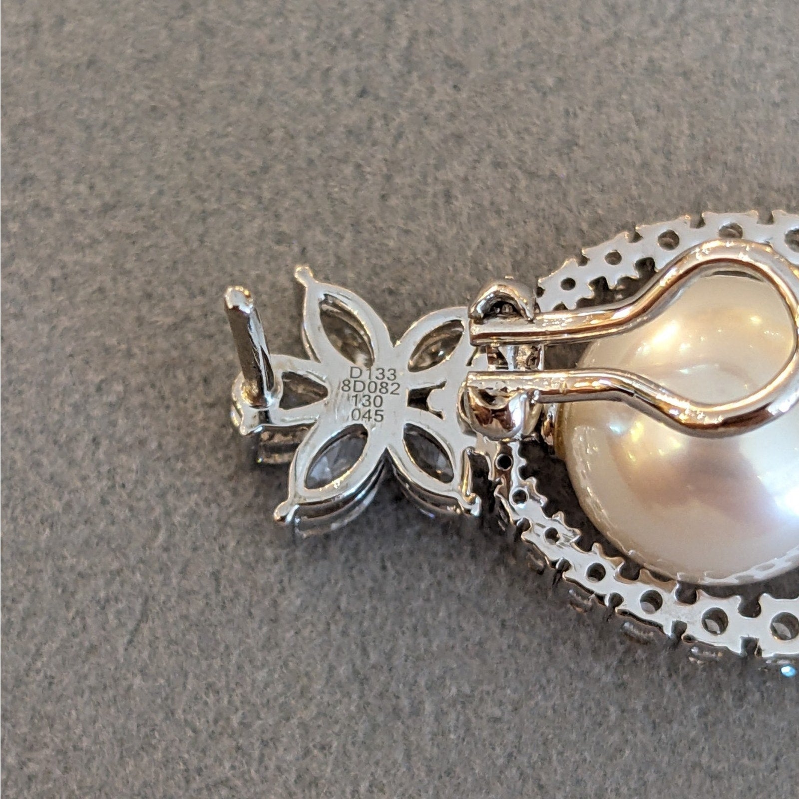 Natural Diamond and Pearl Dangle Earrings in 18k White Gold