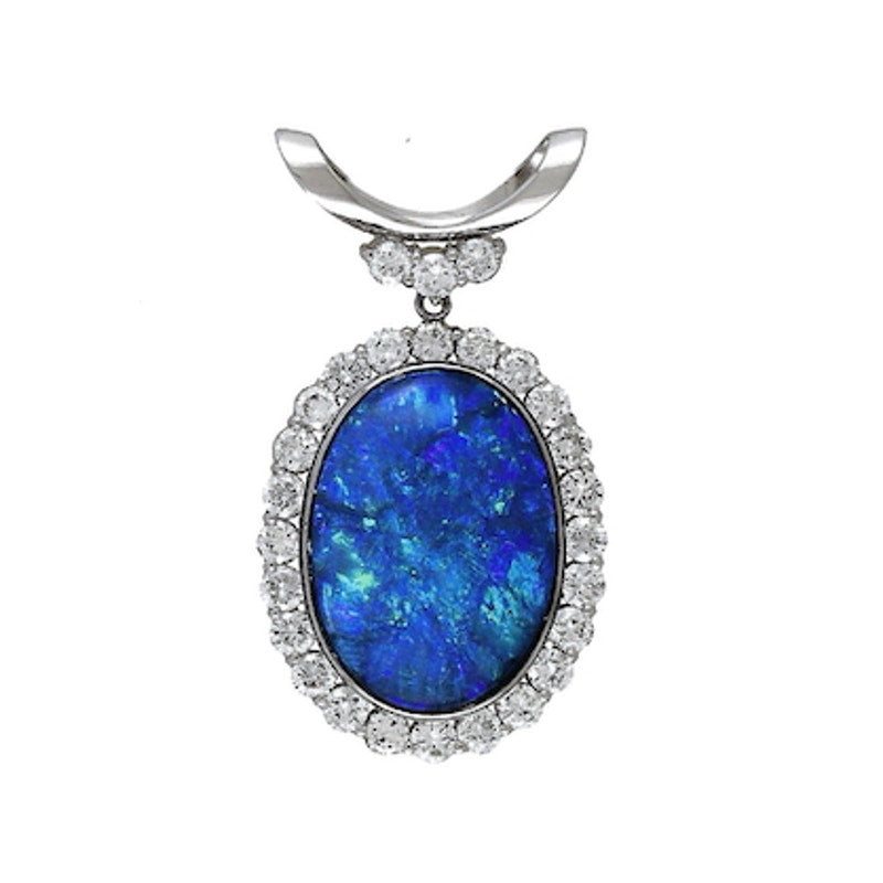 GIA Certified Black Opal and Diamond Pendant Necklace in Platinum/18k Gold
