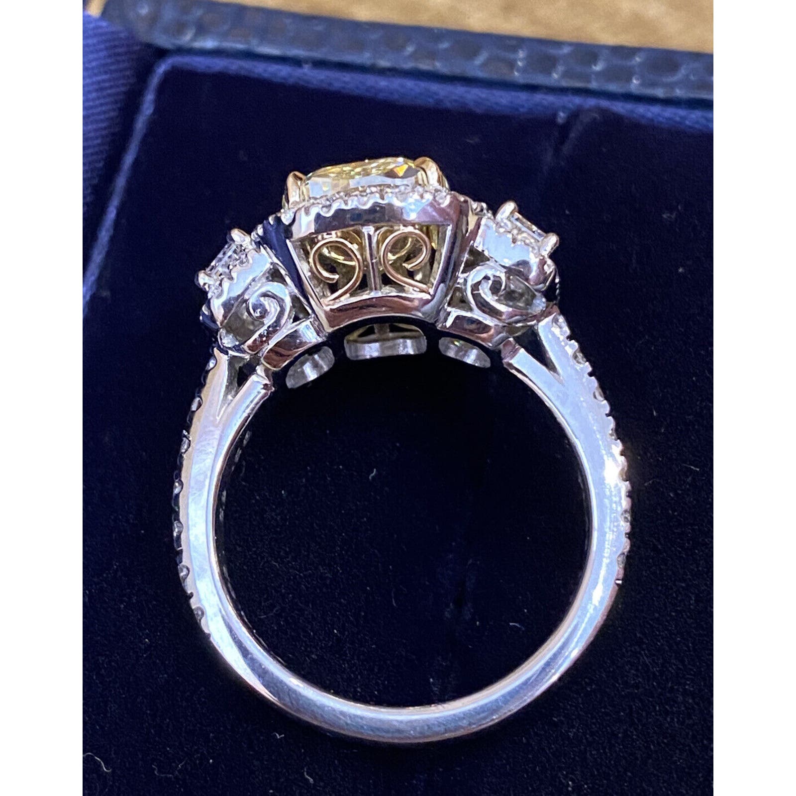 GIA 4.02 ct Fancy Yellow Cushion VS1 Diamond Ring in Plat & 18k Gold - HM2384BV