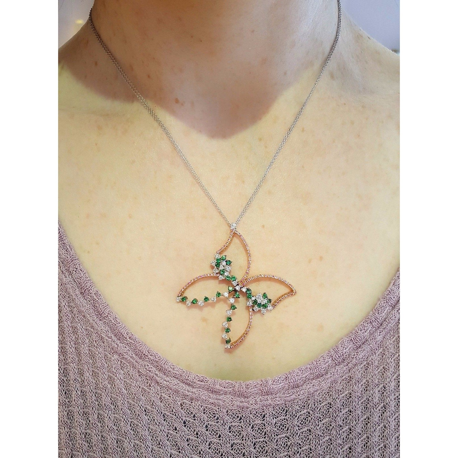 Piero Milano Pink Sapphire and Diamond Butterfly Necklace 18k Gold