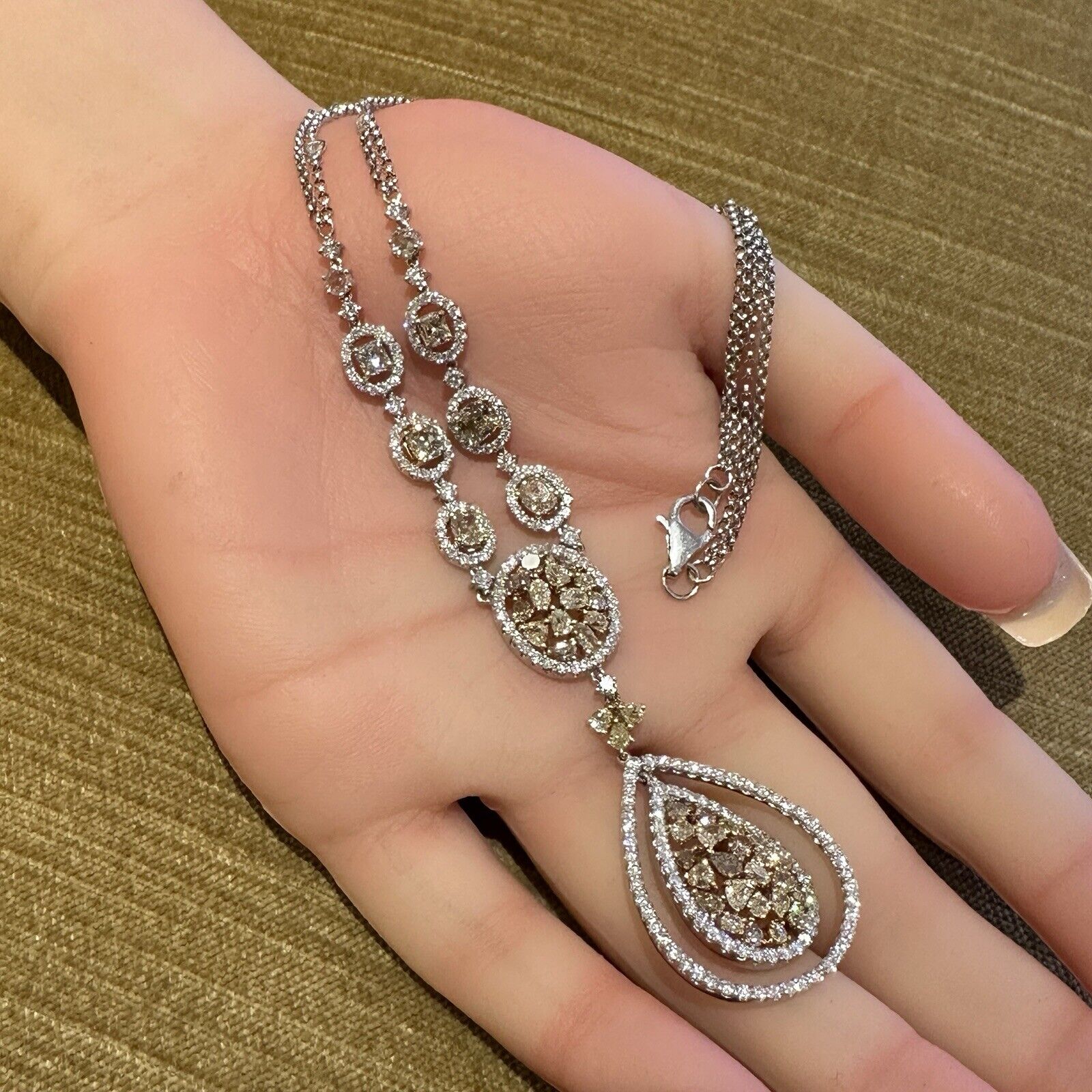 Natural Color Diamond Drop Pendant Necklace in 18k White and Yellow Gold