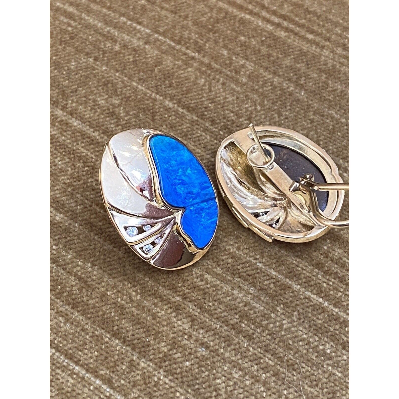 Contemporary Black Opal & Diamond Button Earrings in 18k Yellow Gold