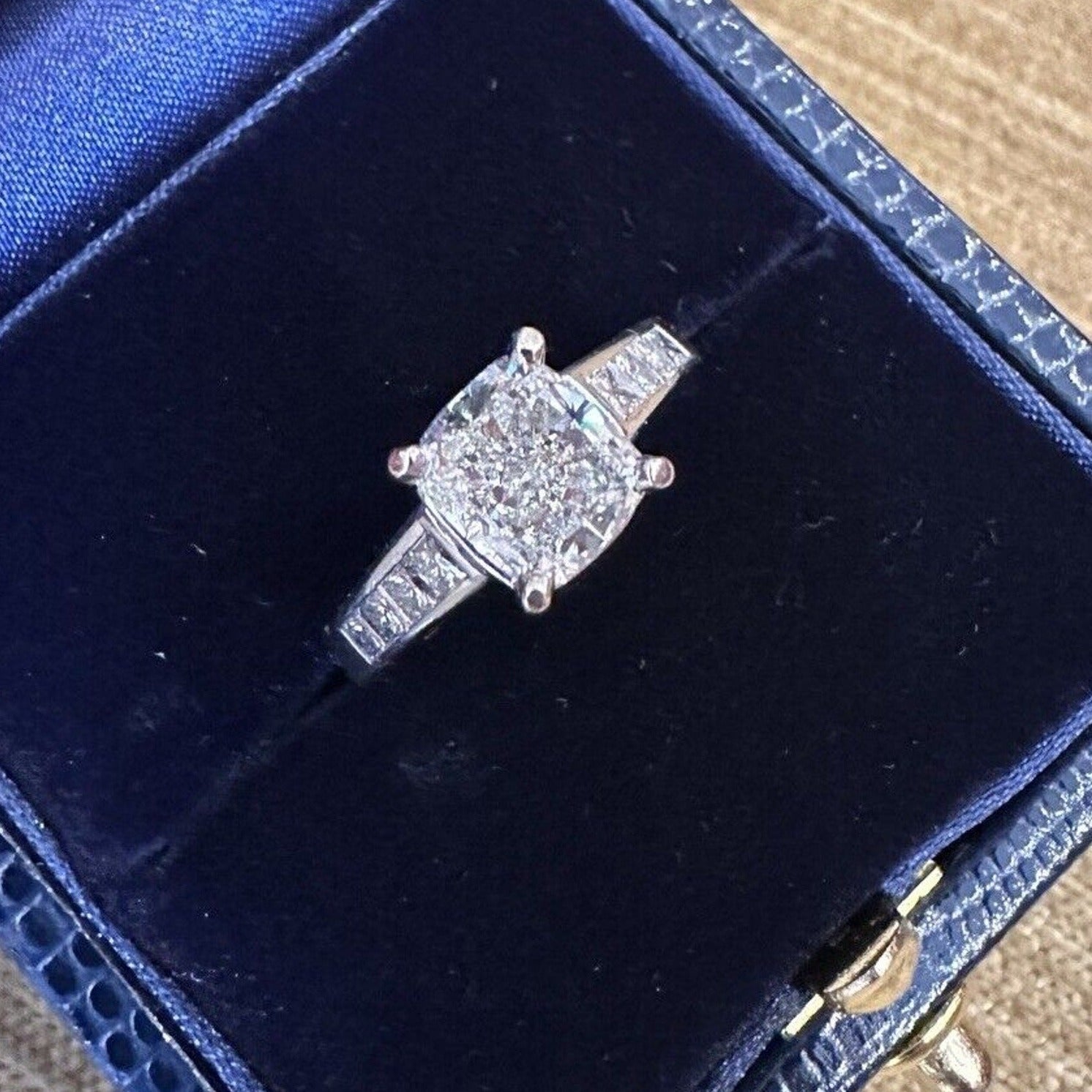 GIA 2.00 ct Natural Cushion Cut Diamond Ring J-SI1 in 14k White Gold - HM2571EE