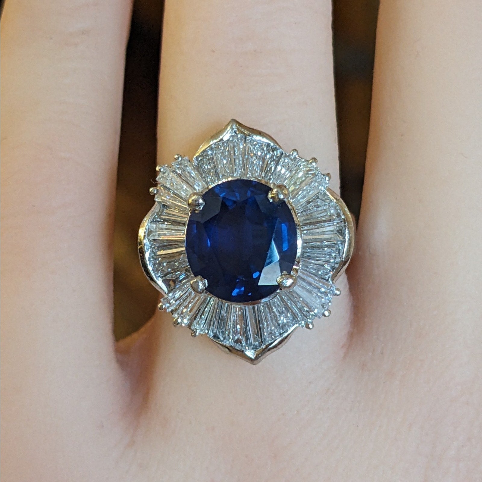 Natural Oval 3.78 ct Sapphire and Diamond Ballerina Ring in Platinum