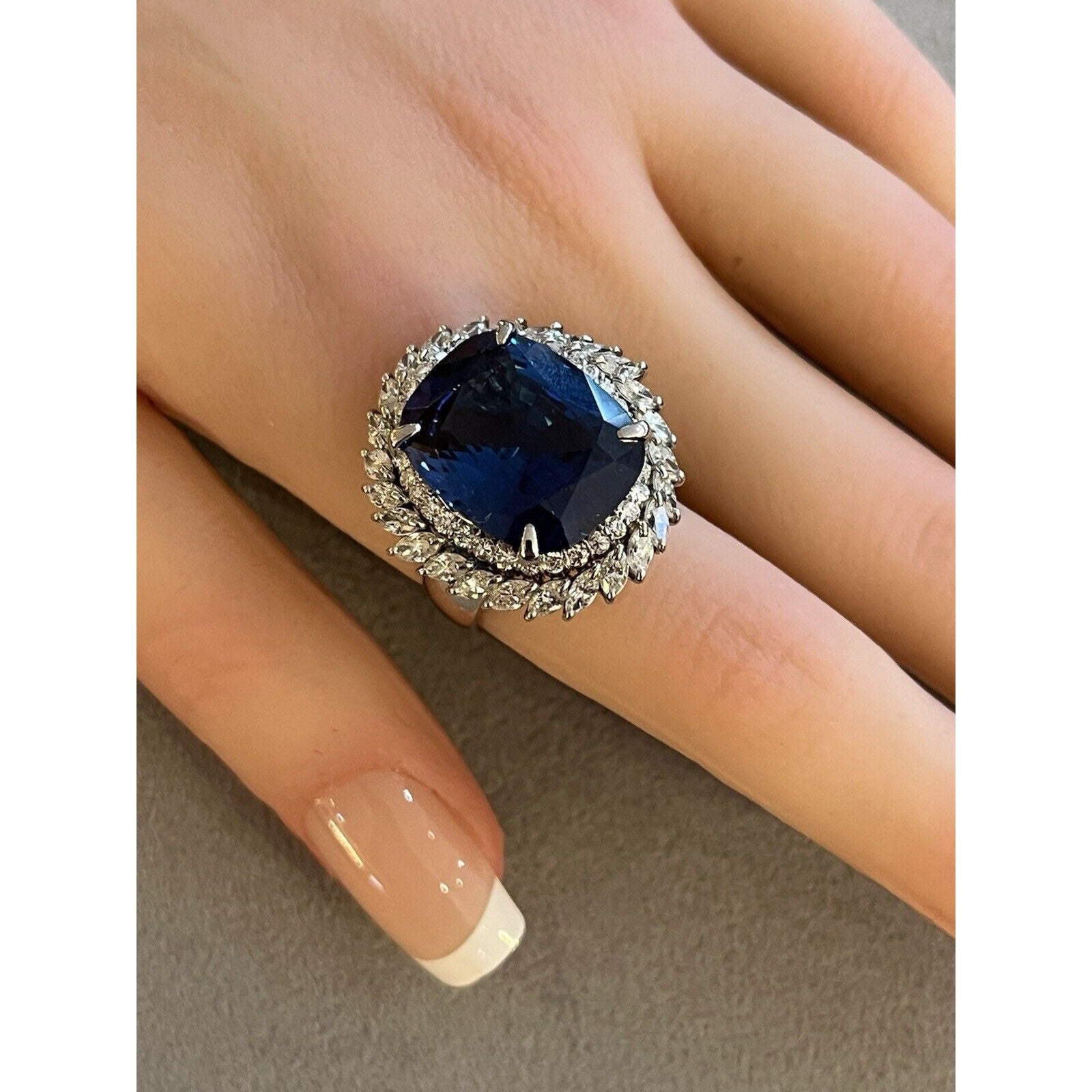 GIA Natural 16.63 ct Tanzanite and Diamond Ring in Platinum