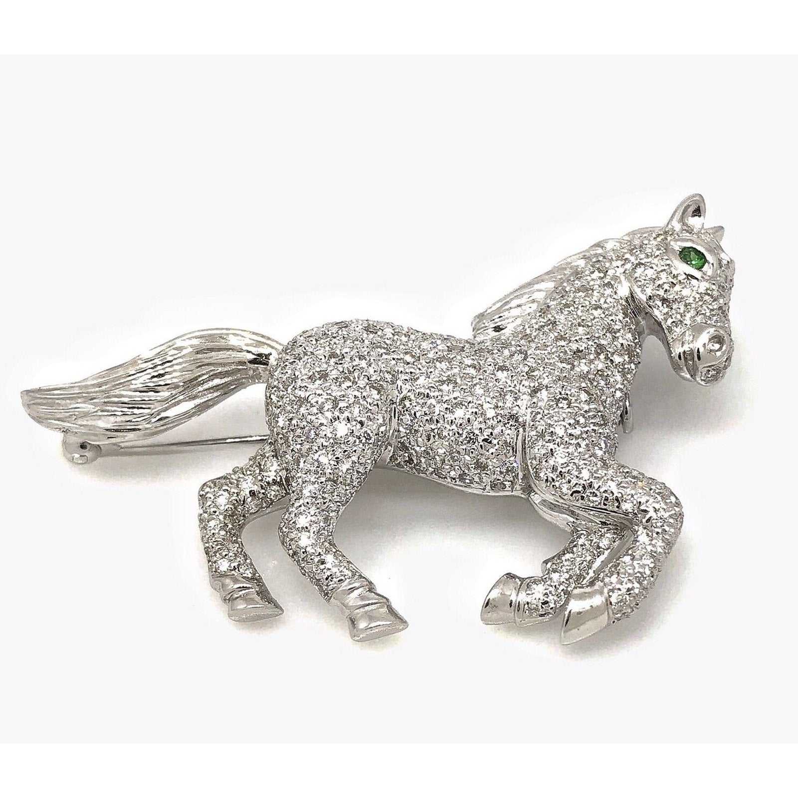 Diamond Pave Horse Pin/Pendant in 18k White Gold