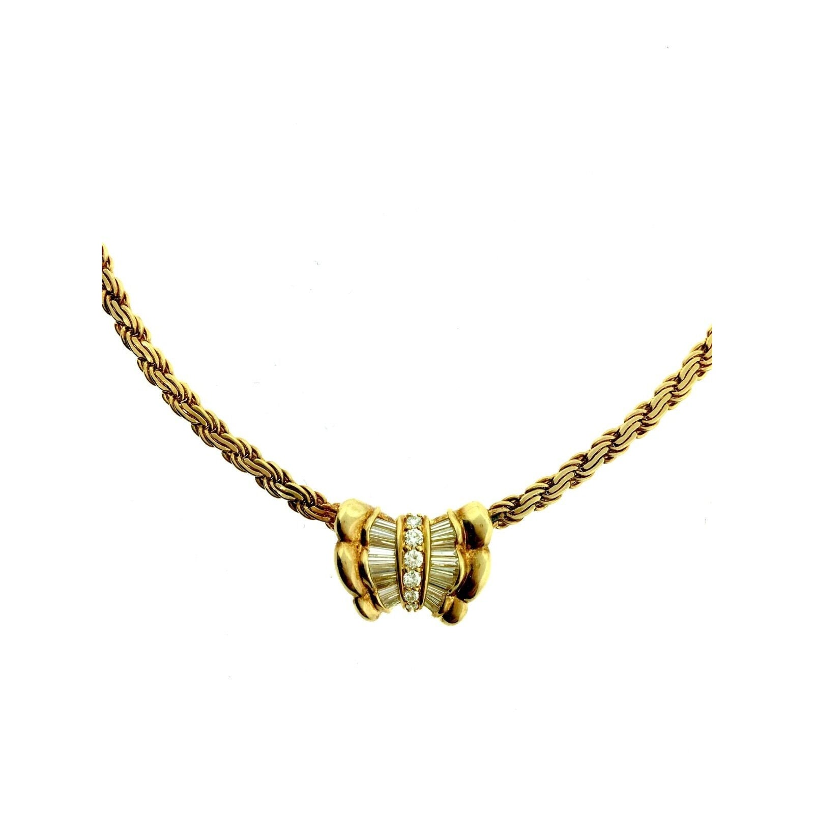 Diamond Pendant Necklace with Baguettes, 17 inches in 18k Yellow Gold
