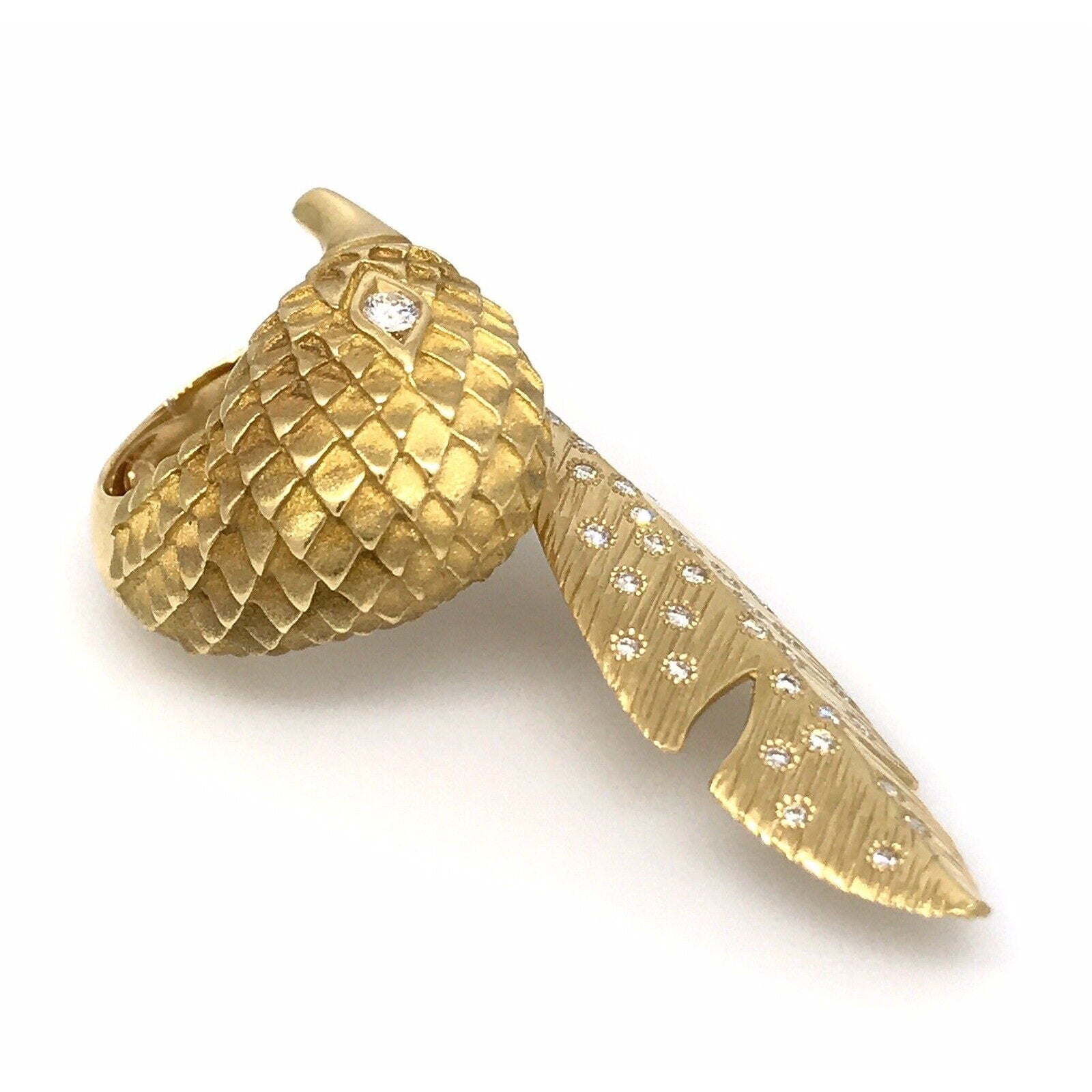 Wilfredo Rosado Bird and Feather Ring with Diamonds in 18k Yellow Gold