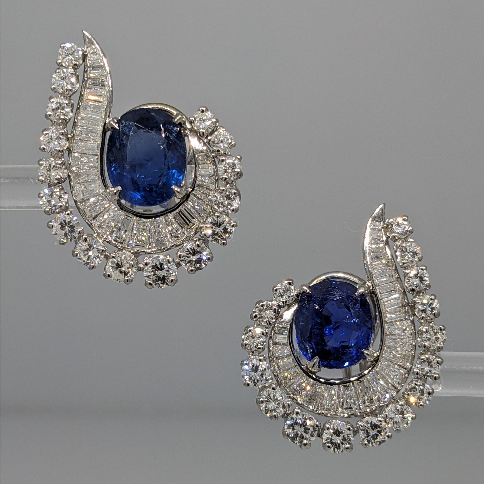 GIA Unheated Burma Sapphires and Diamond Vintage Earrings in Plat/White Gold