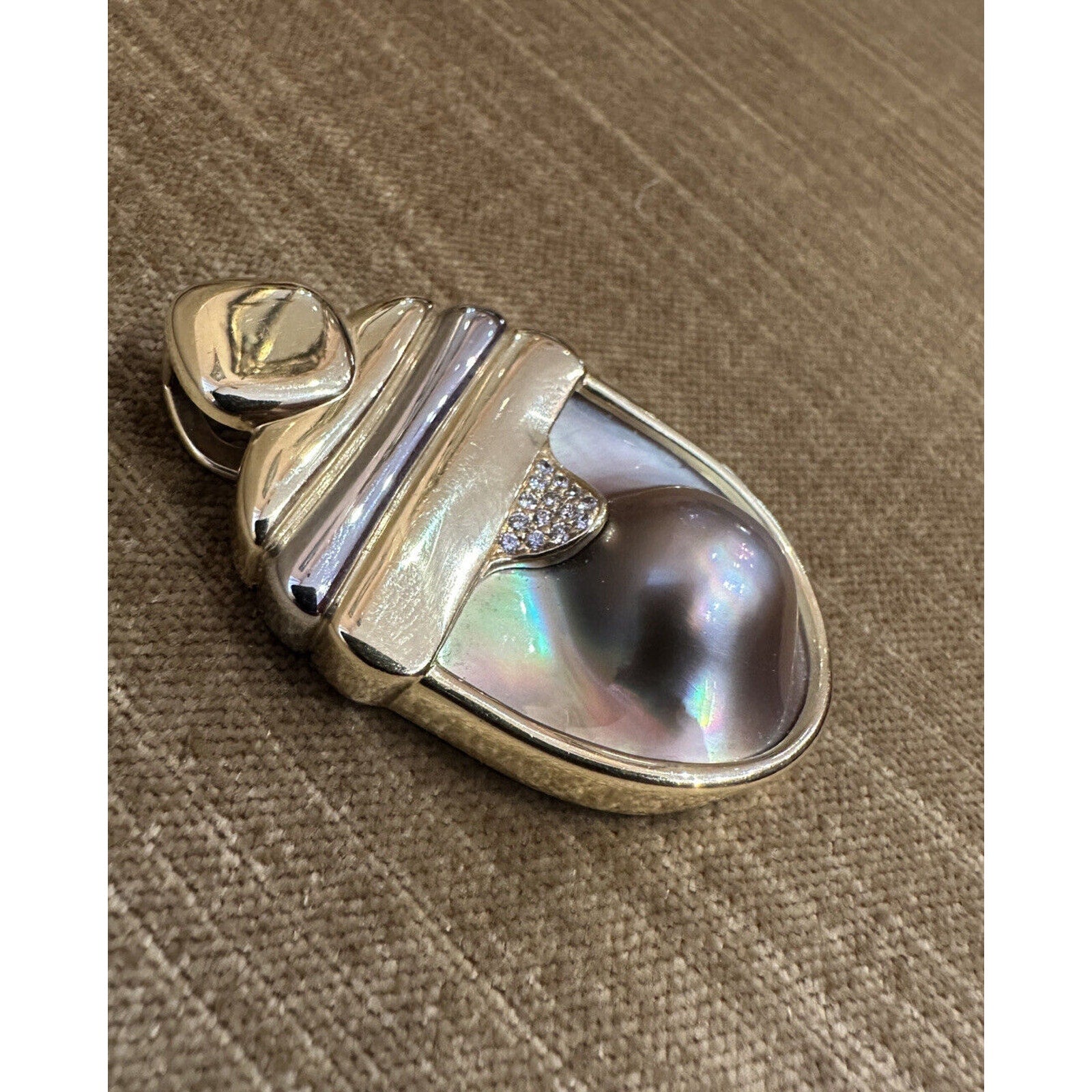 Susan Sadler Large Pearl and Diamond Pendant in 18k White & Yellow Gold