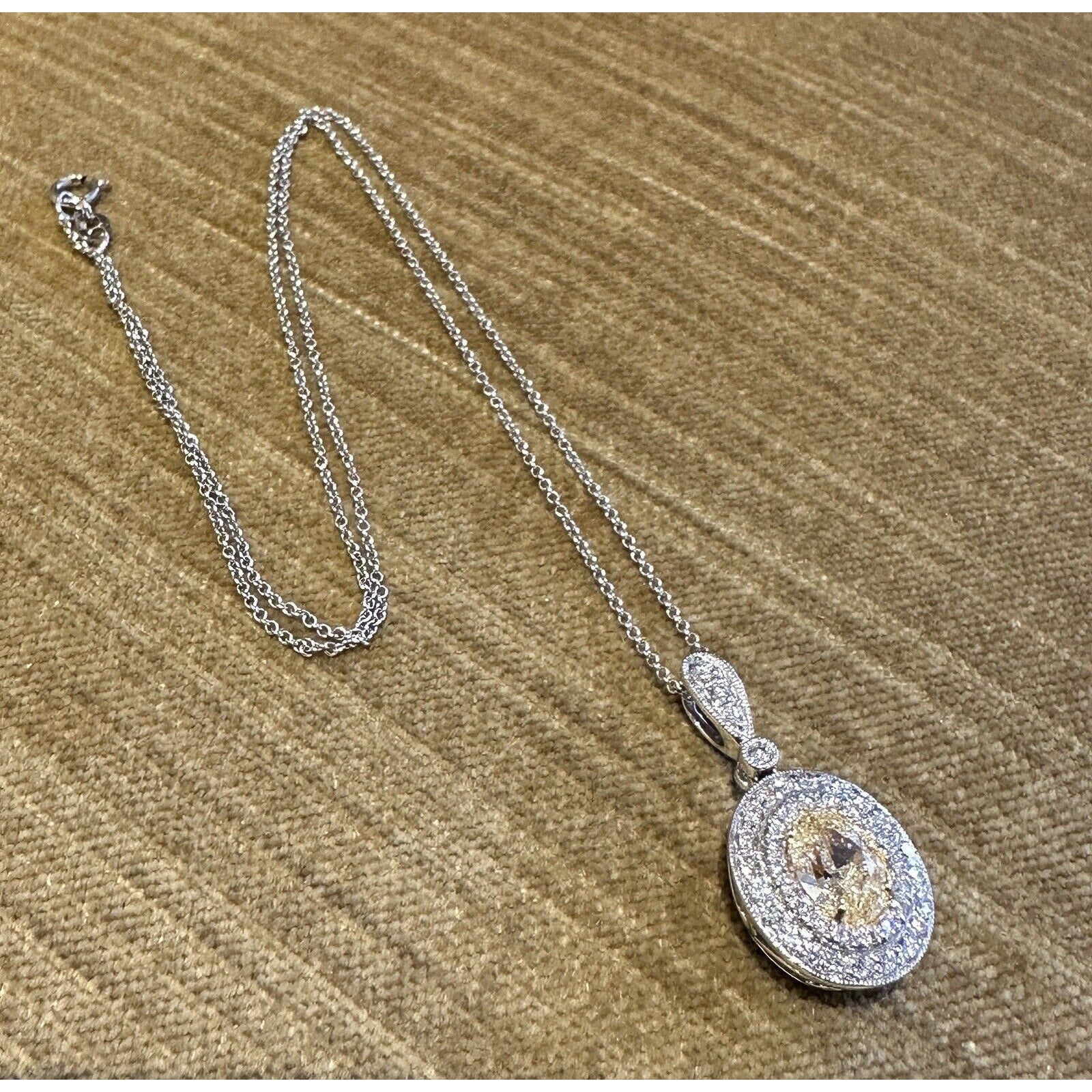 GIA Natural Yellow 1.50 ct Oval Diamond Pendant Necklace in White Gold