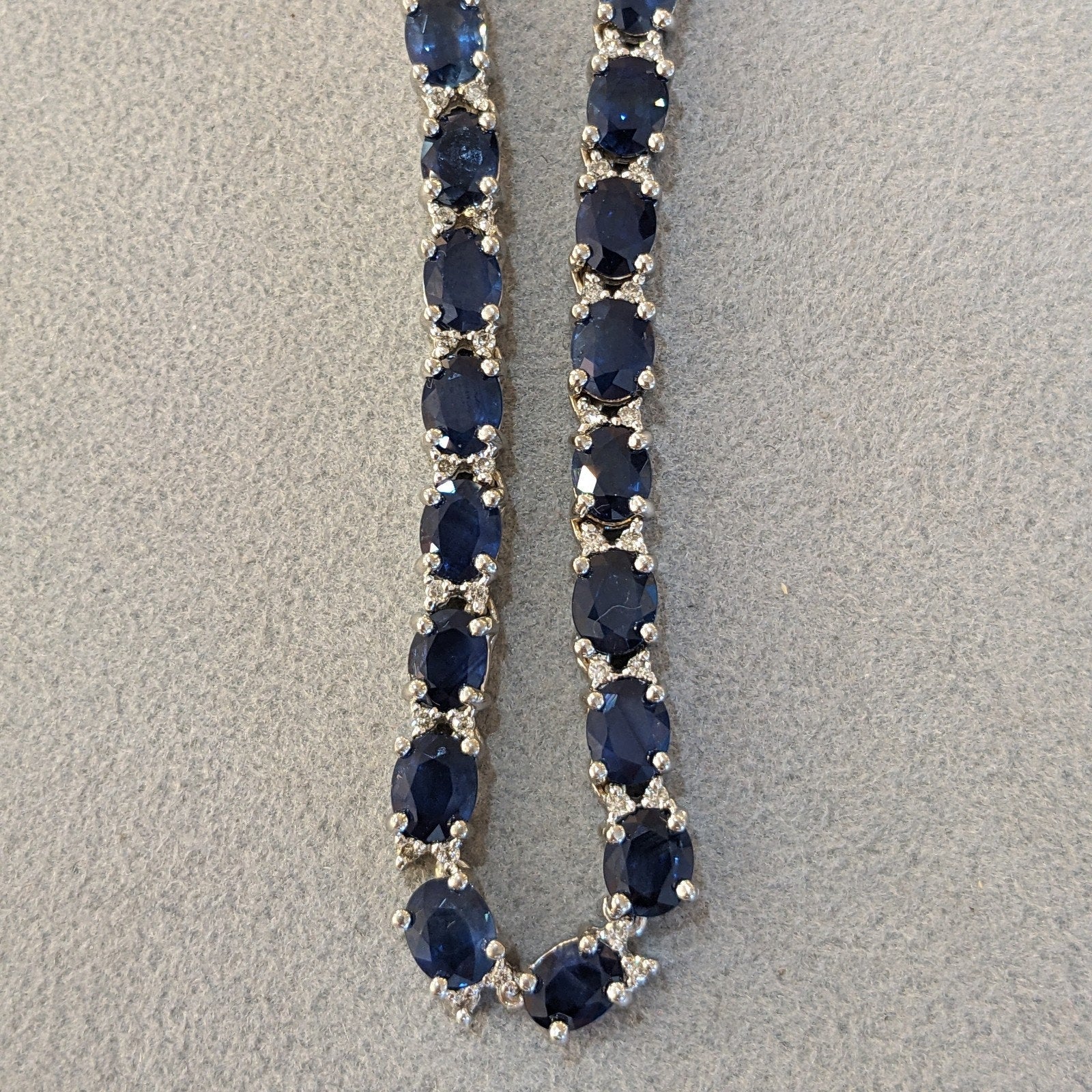 Natural Blue Sapphire and Diamond Choker Necklace in 18k White Gold