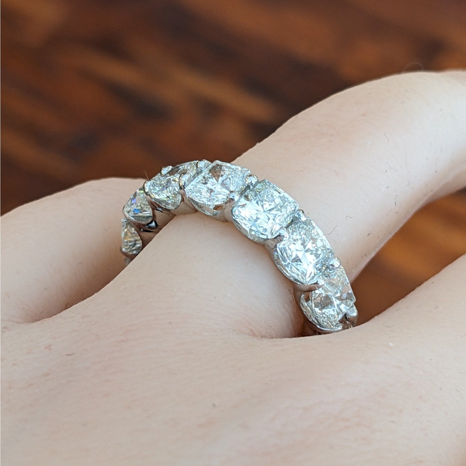 Cushion Cut Diamond Eternity Band Ring 10.00 cttw Size 6.75 in Platinum