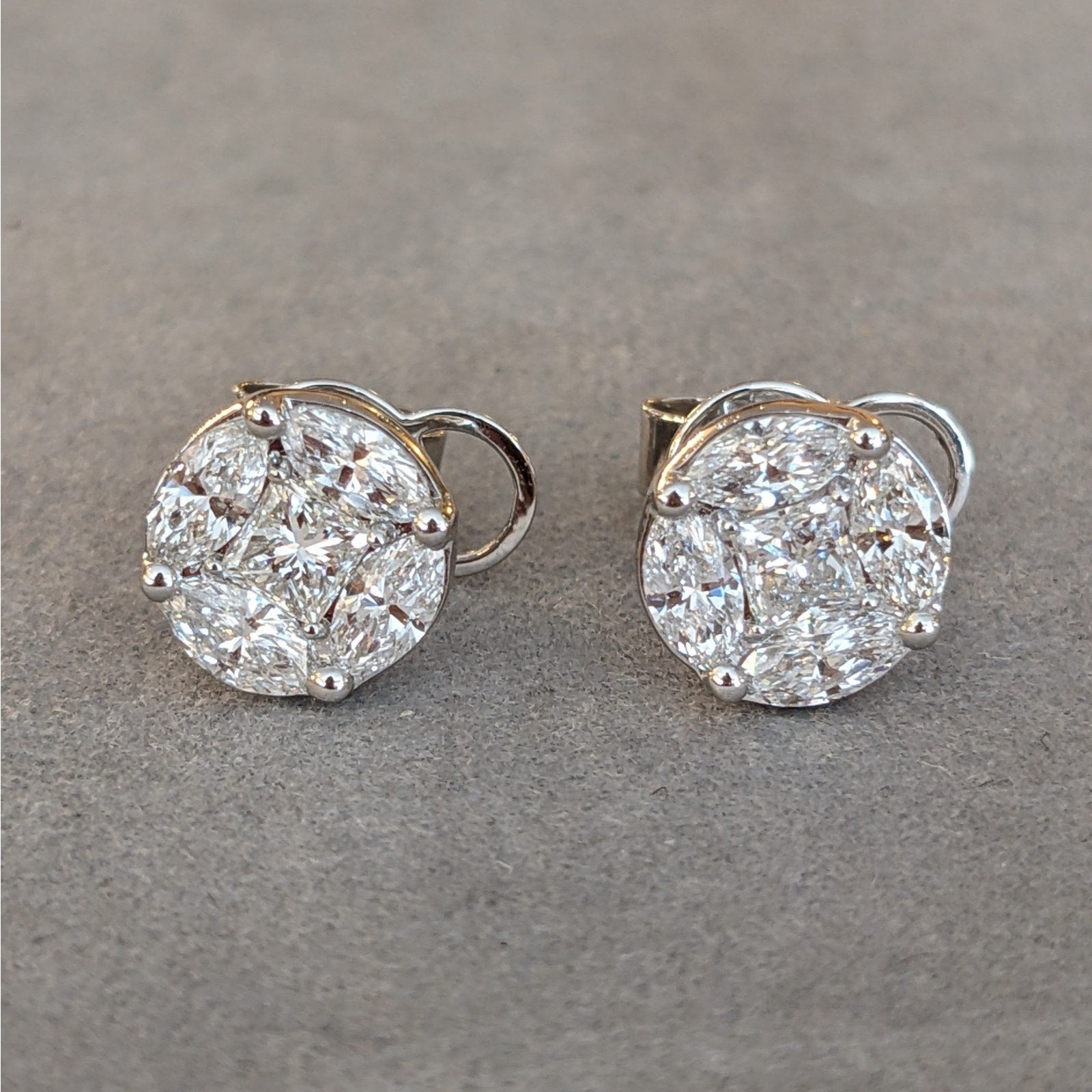 Illusion set Natural Diamond Earrings 1.62 cttw in 18k White Gold
