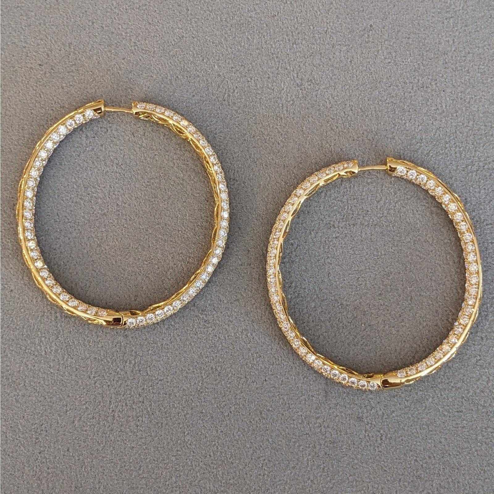 9.96 cts Inside Out Oval Pave Diamond Hoop Earrings in 18k Yellow Gold