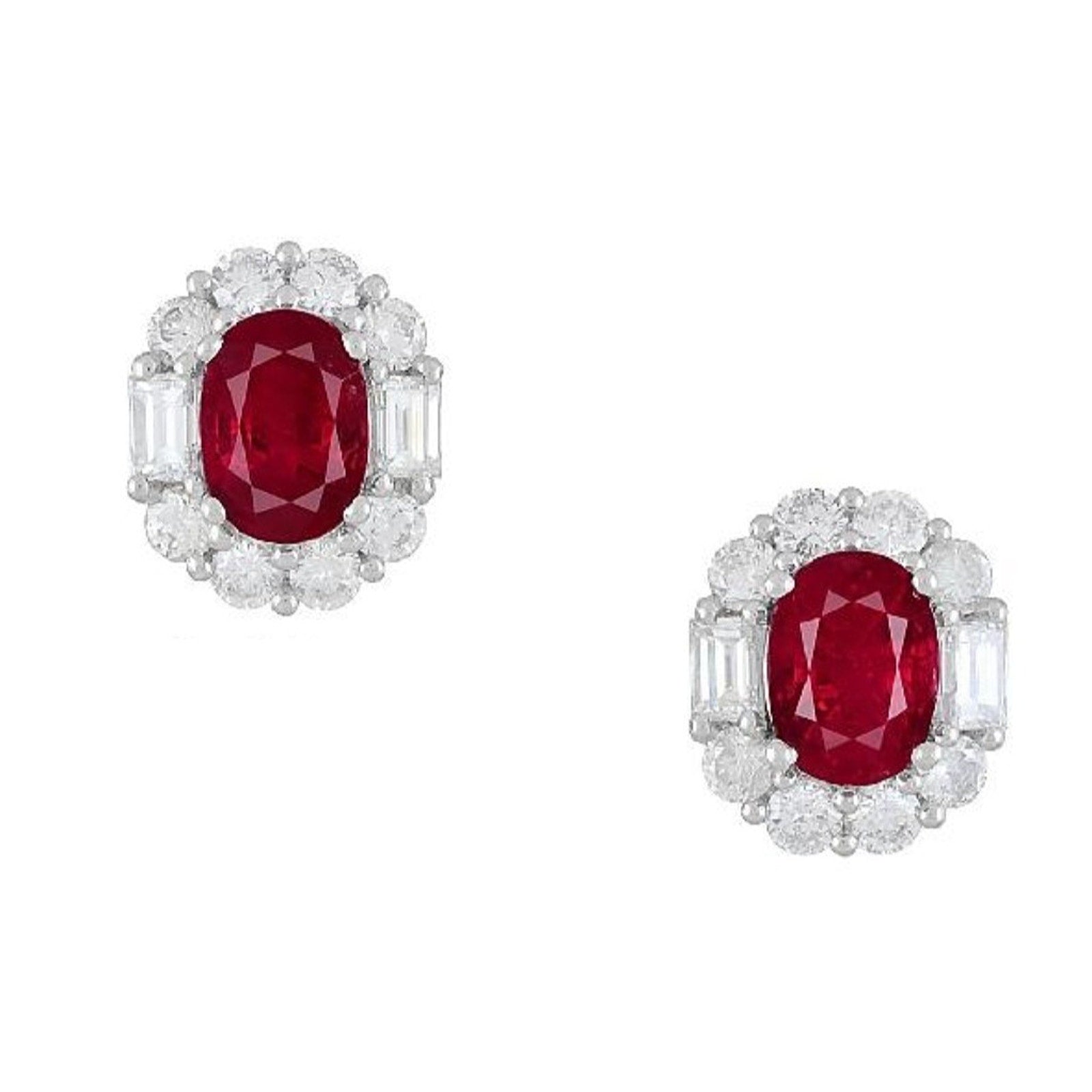 GIA Natural Burma Ruby Oval Stud Earrings with Diamonds in Platinum/18k