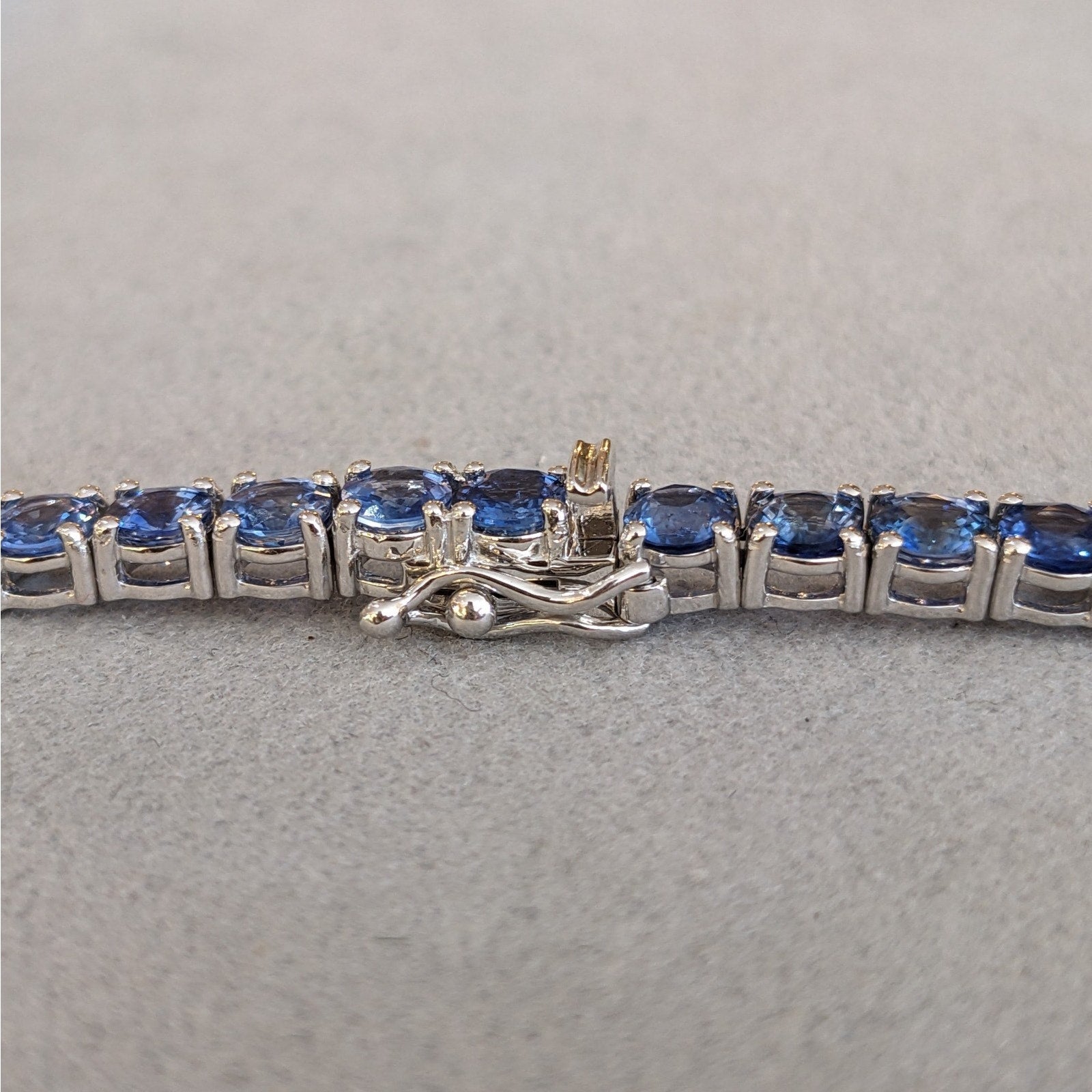 Natural Sapphire Tennis Necklace in 14k White Gold 17"