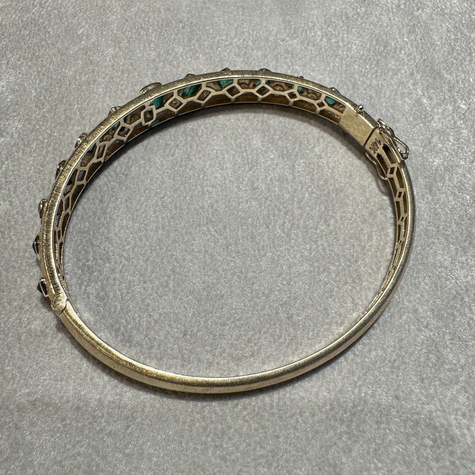 Natural Emerald & Diamond Bangle Bracelet in Textured 14k Yellow Gold - HM2626A
