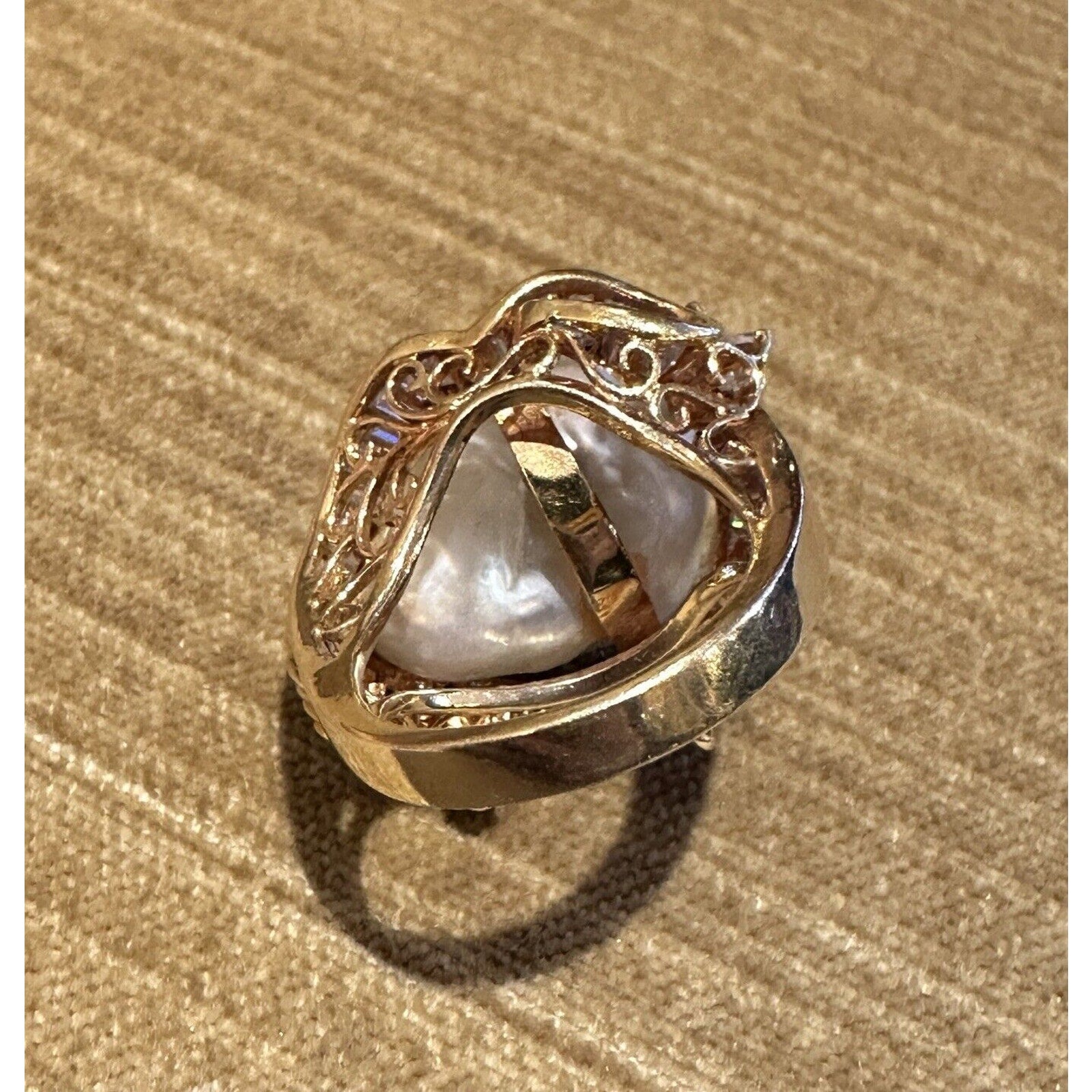 Large Estate Baroque Pearl and Diamond Ring in 18k Yellow Gold
