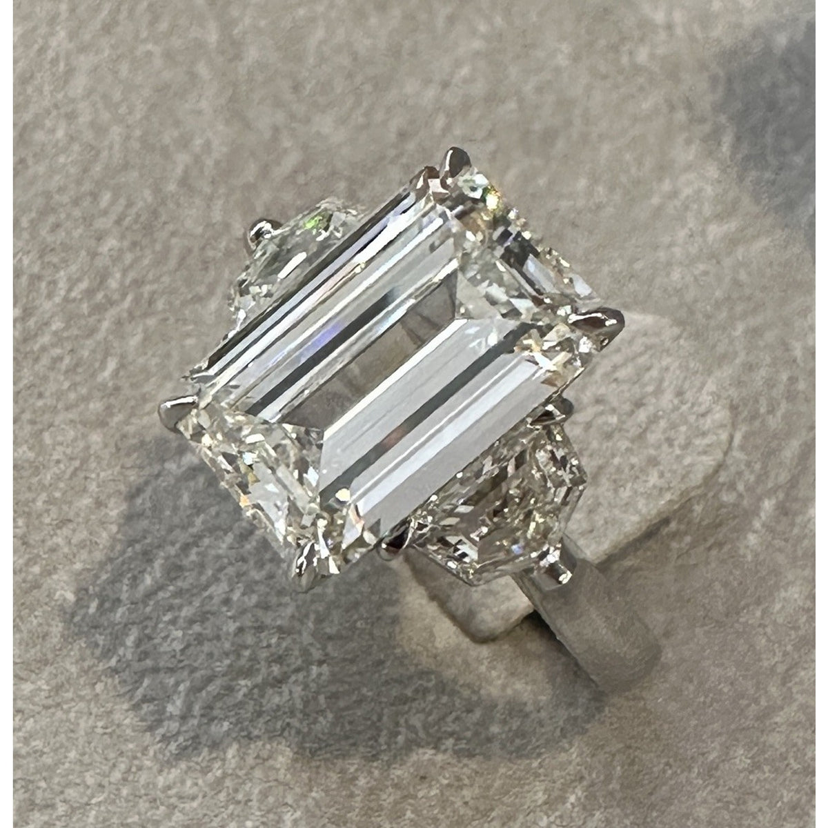 GIA 5.07 ct J-VVS2 Emerald Cut Diamond 3-Stone Ring in Platinum