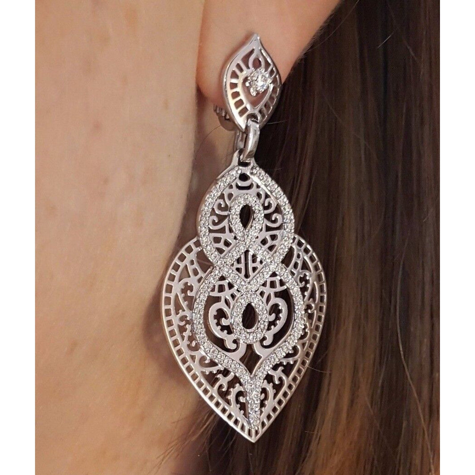 2.27 carat Diamond Lace Heart Cut-out Earrings by Crivelli 18k White Gold