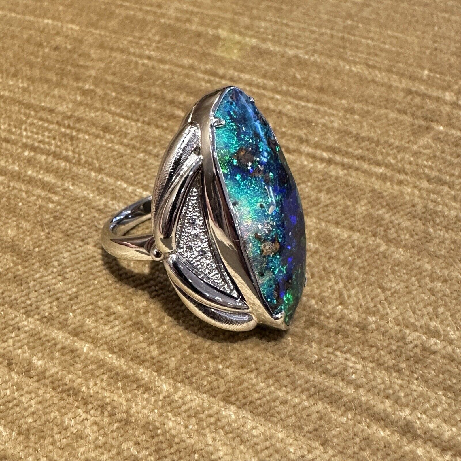 19.82 ct Boulder Opal and Diamond Ring in Platinum