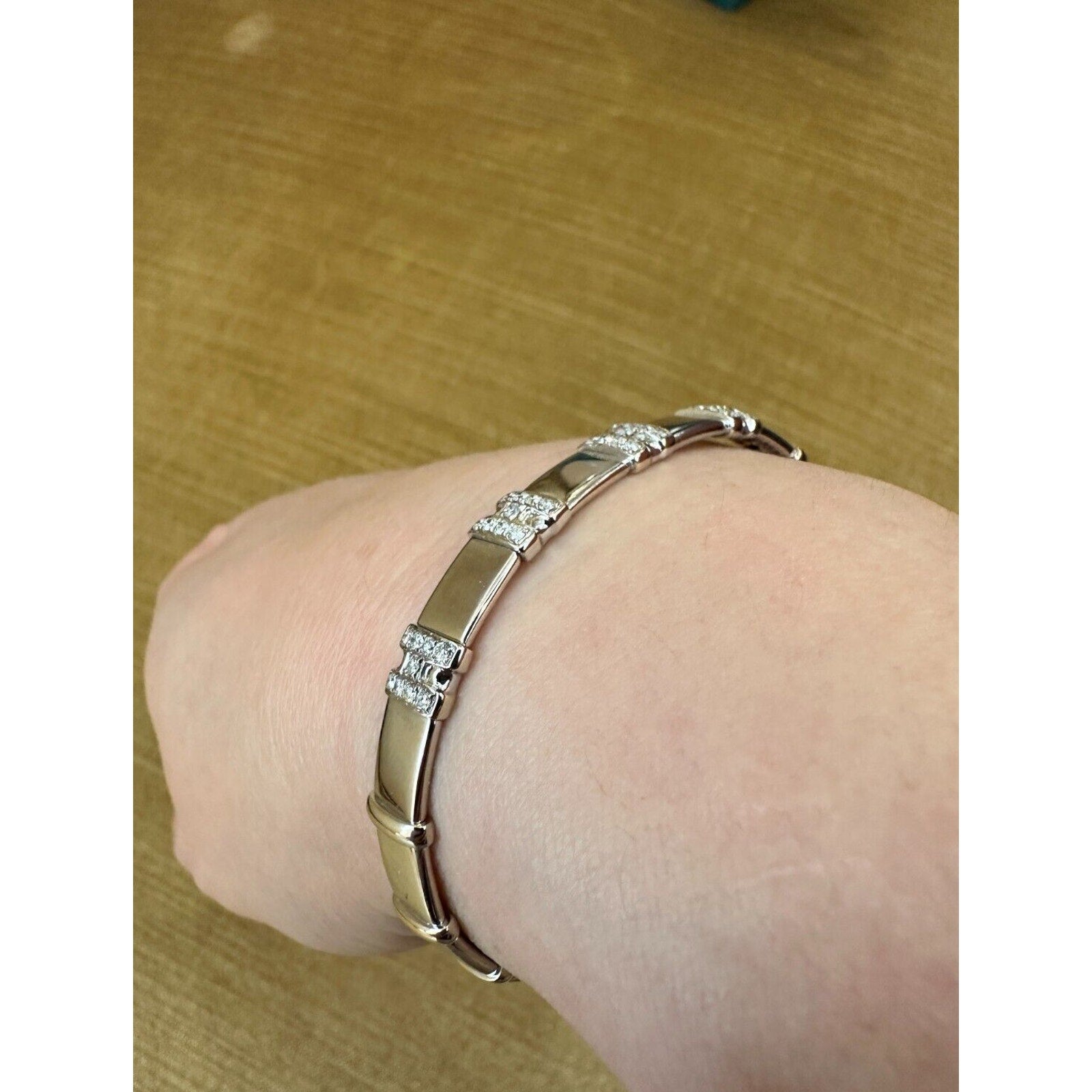 "H" Design Diamond Flexible Cuff Bracelet in 18k White Gold