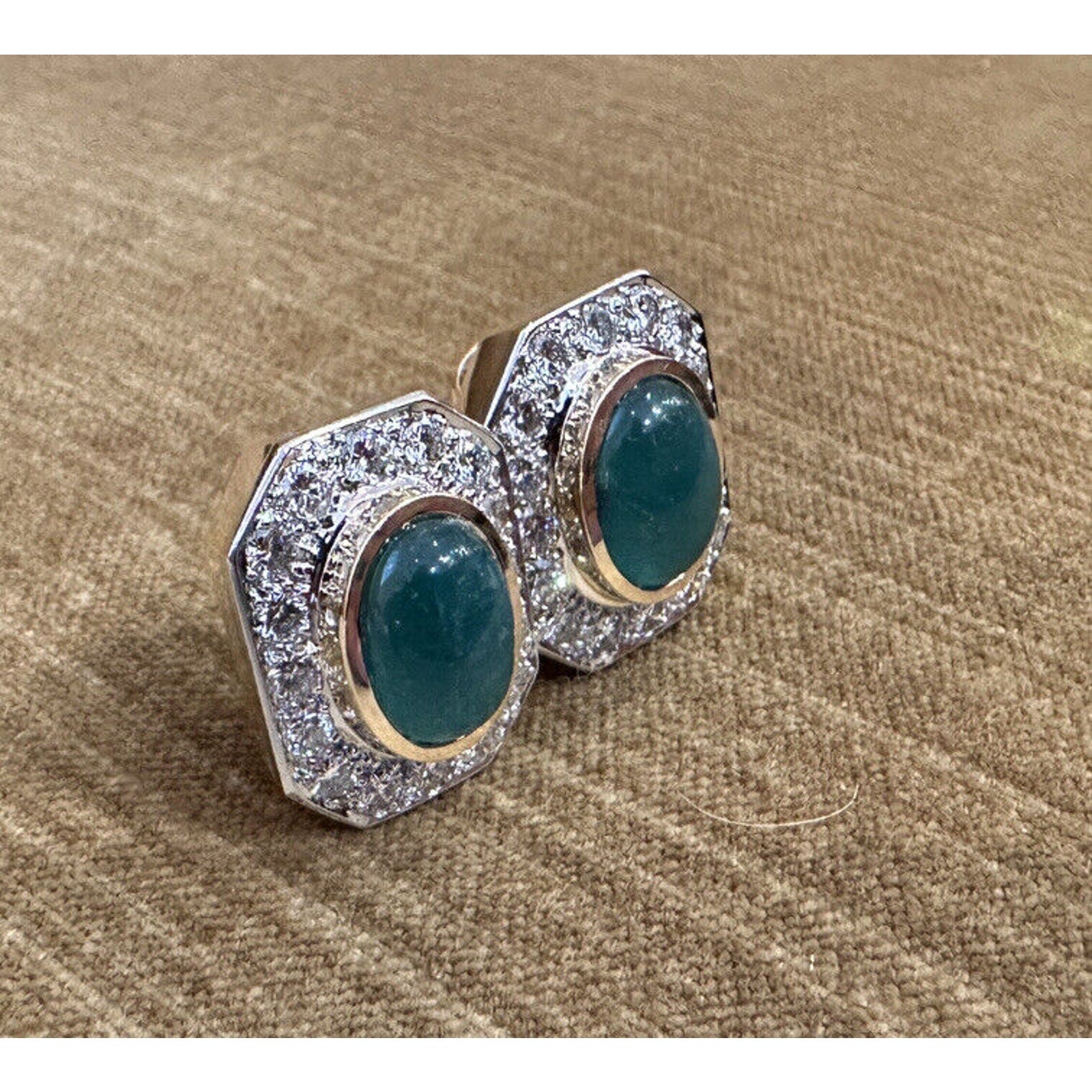 Emerald Cabochon & Diamond Statement Earrings in 18k Yellow Gold