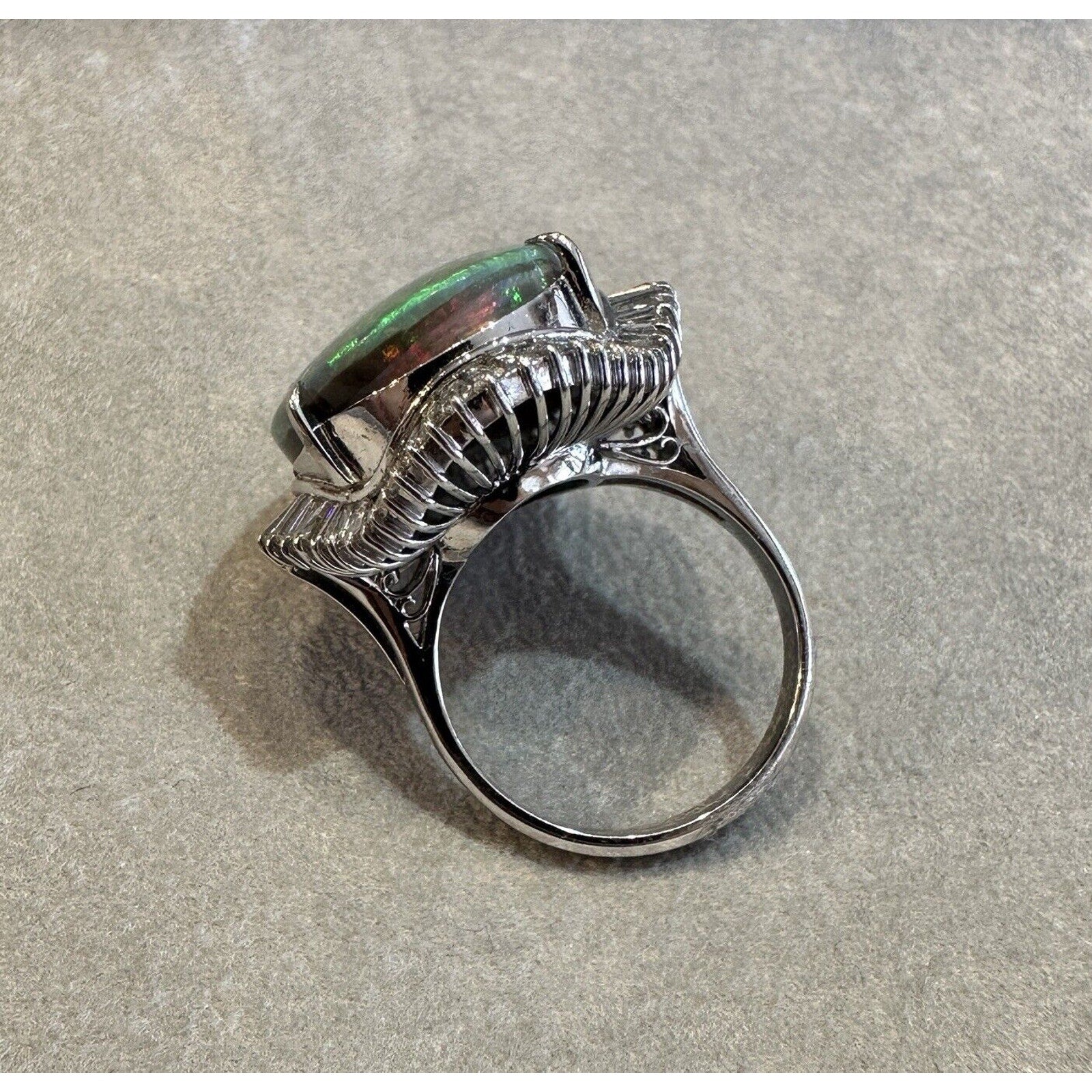 Natural Black Opal 15.60 ct and Diamond Cocktail Ring in Platinum