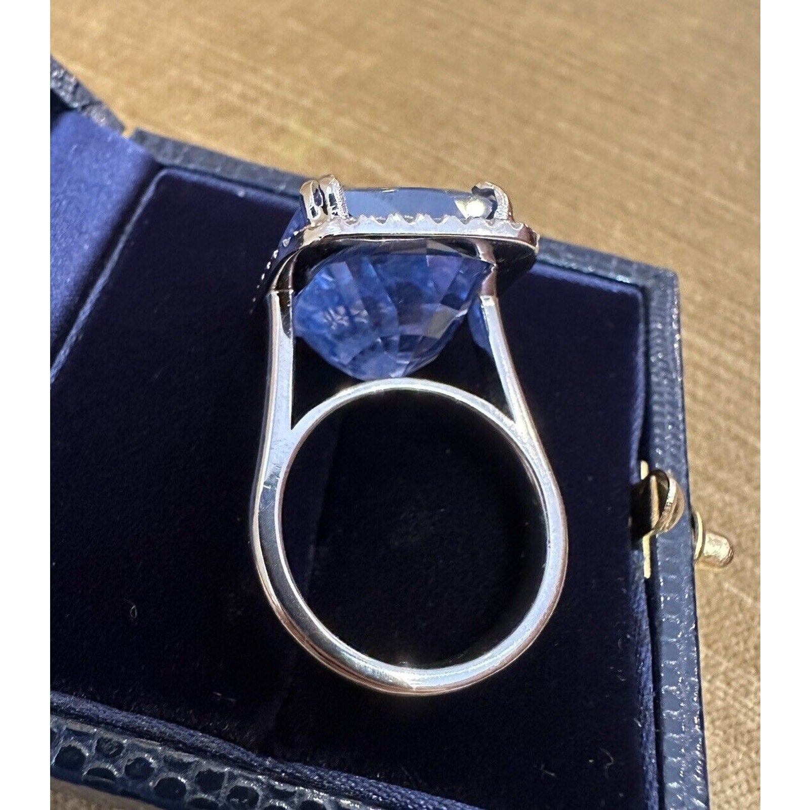 GIA 26.75cts Unheated Ceylon Sapphire in Diamond Halo Platinum Ring- C300ZR