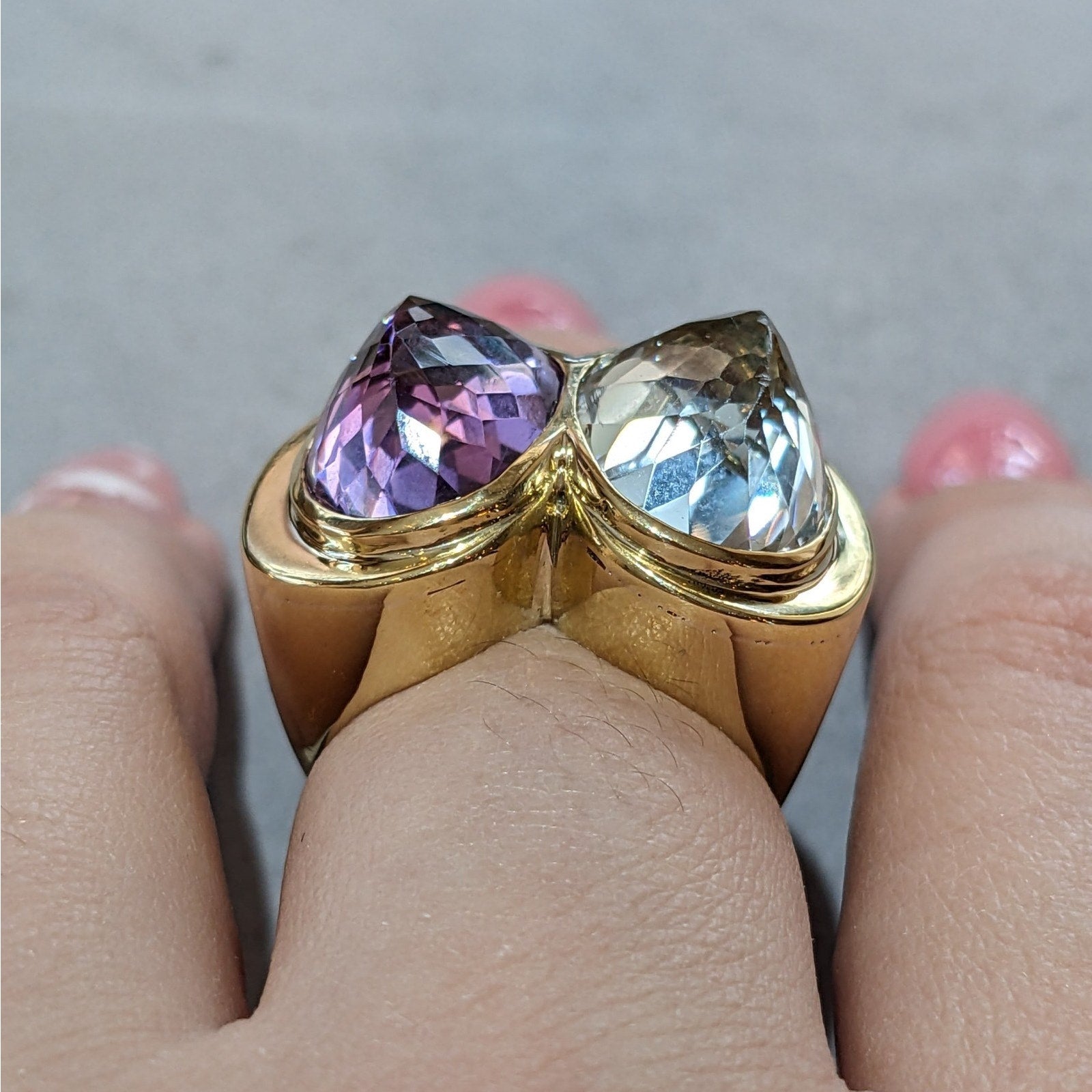 Large Aquamarine and Amethyst Statement Ring in 18k Yellow Gold