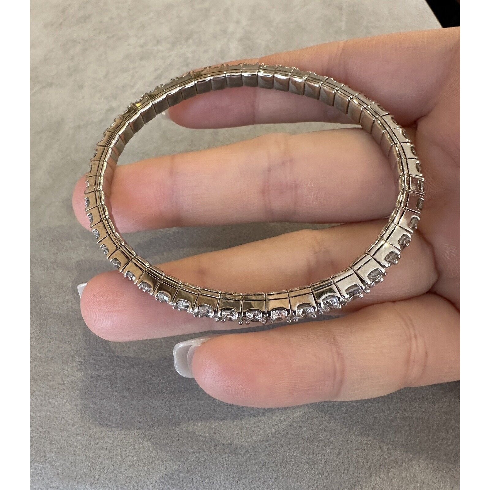 Natural Diamond Tennis Stretch Bracelet 10.68 carat total weight in 14k White Gold