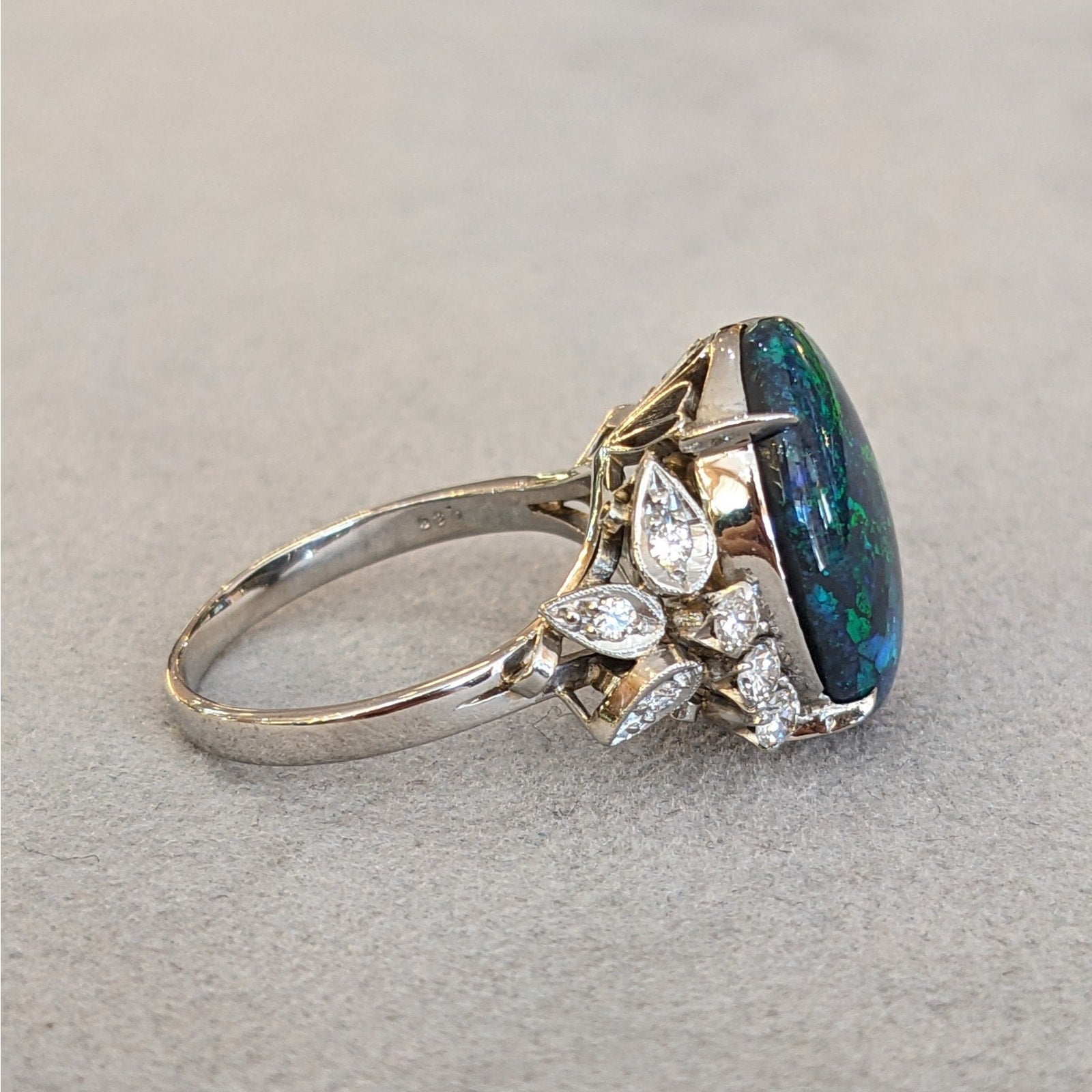 GIA Australian Black Opal and Diamond Ring in Platinum - HM2776BR