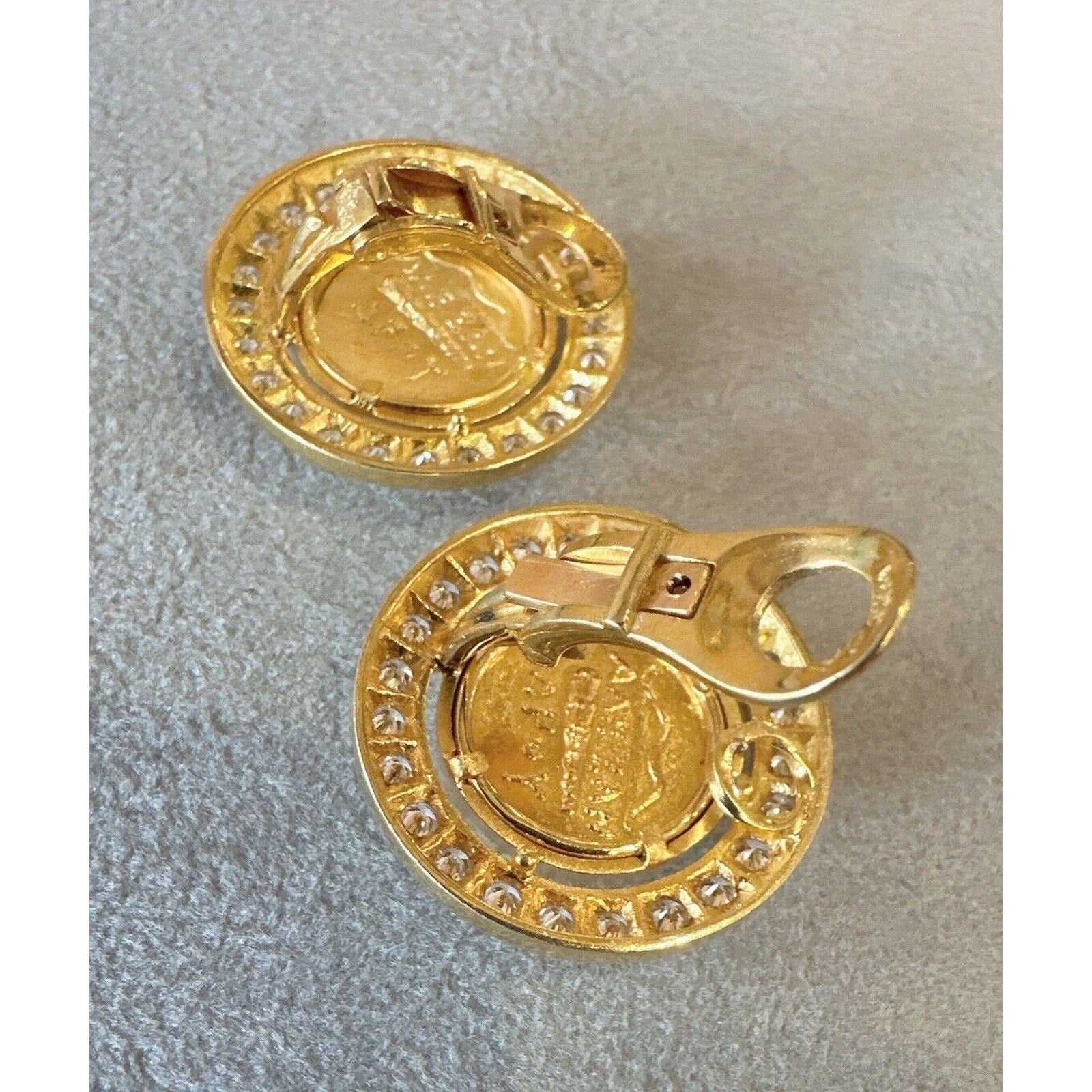 Gold Coin and Diamond Earrings in 18k Yellow Gold