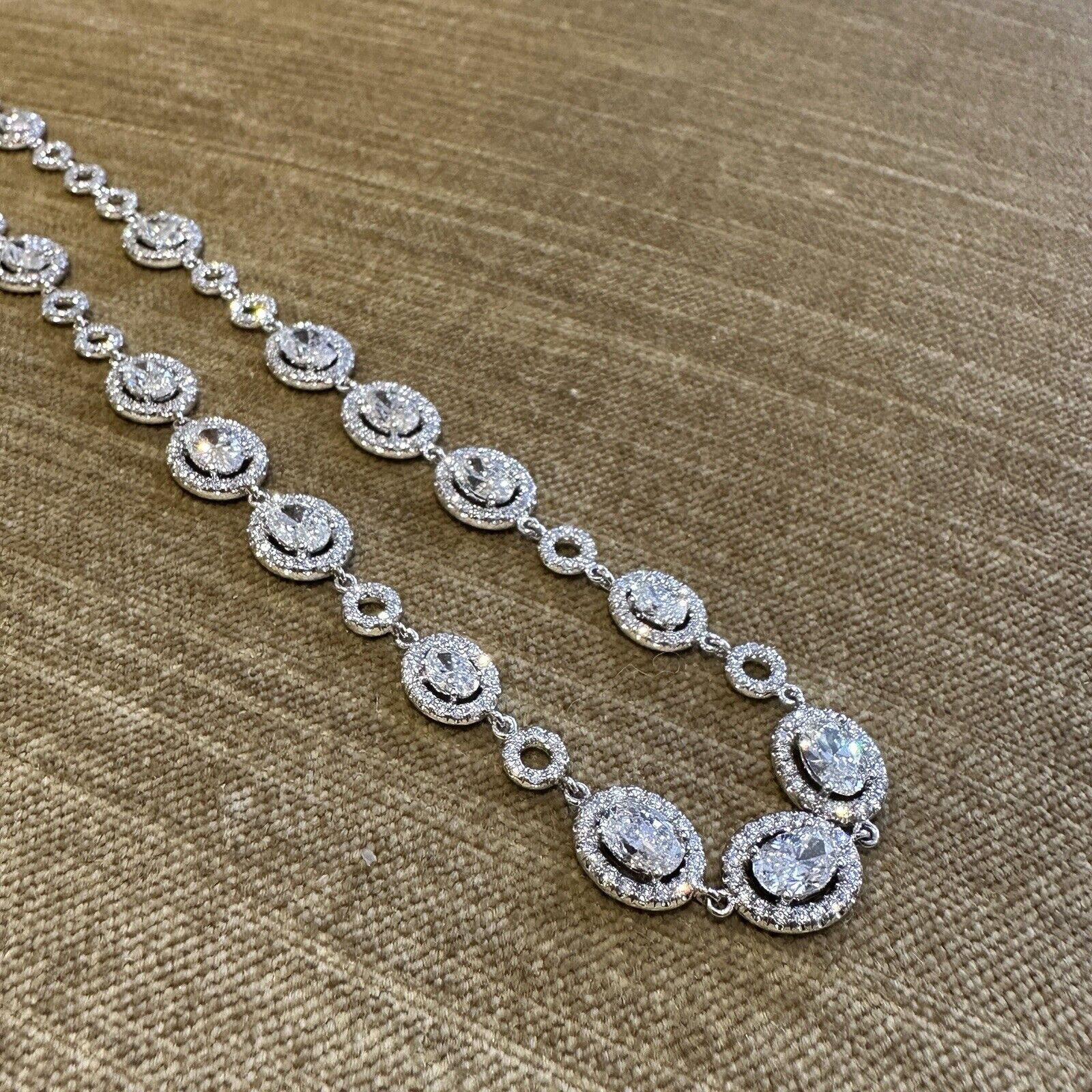 Natural Diamond Necklace 10.00 cttw Ovals and Rounds in 18k White Gold