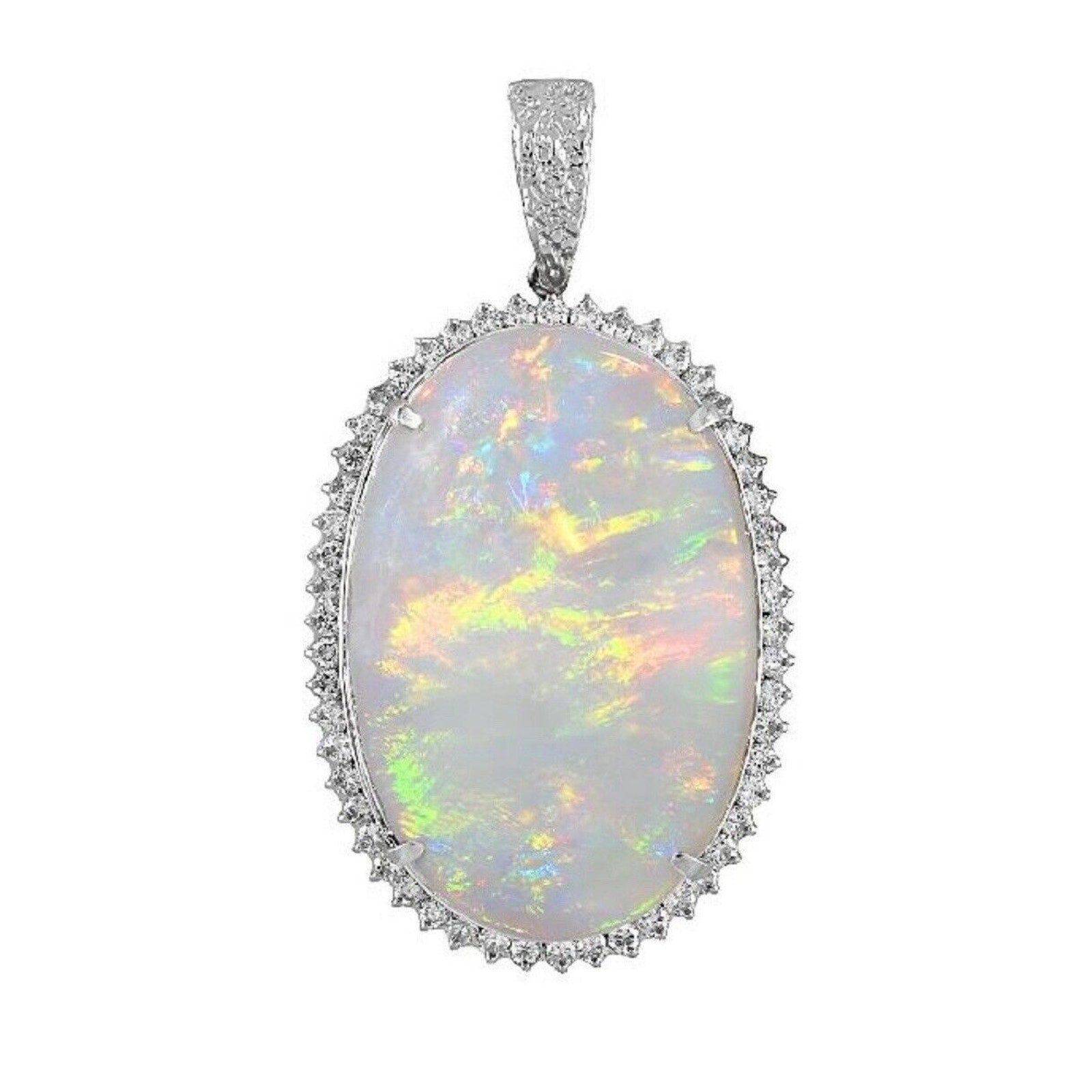 GIA Grey Opal 59.90 carat with Diamond Halo Pendant in Platinum / 18k White Gold