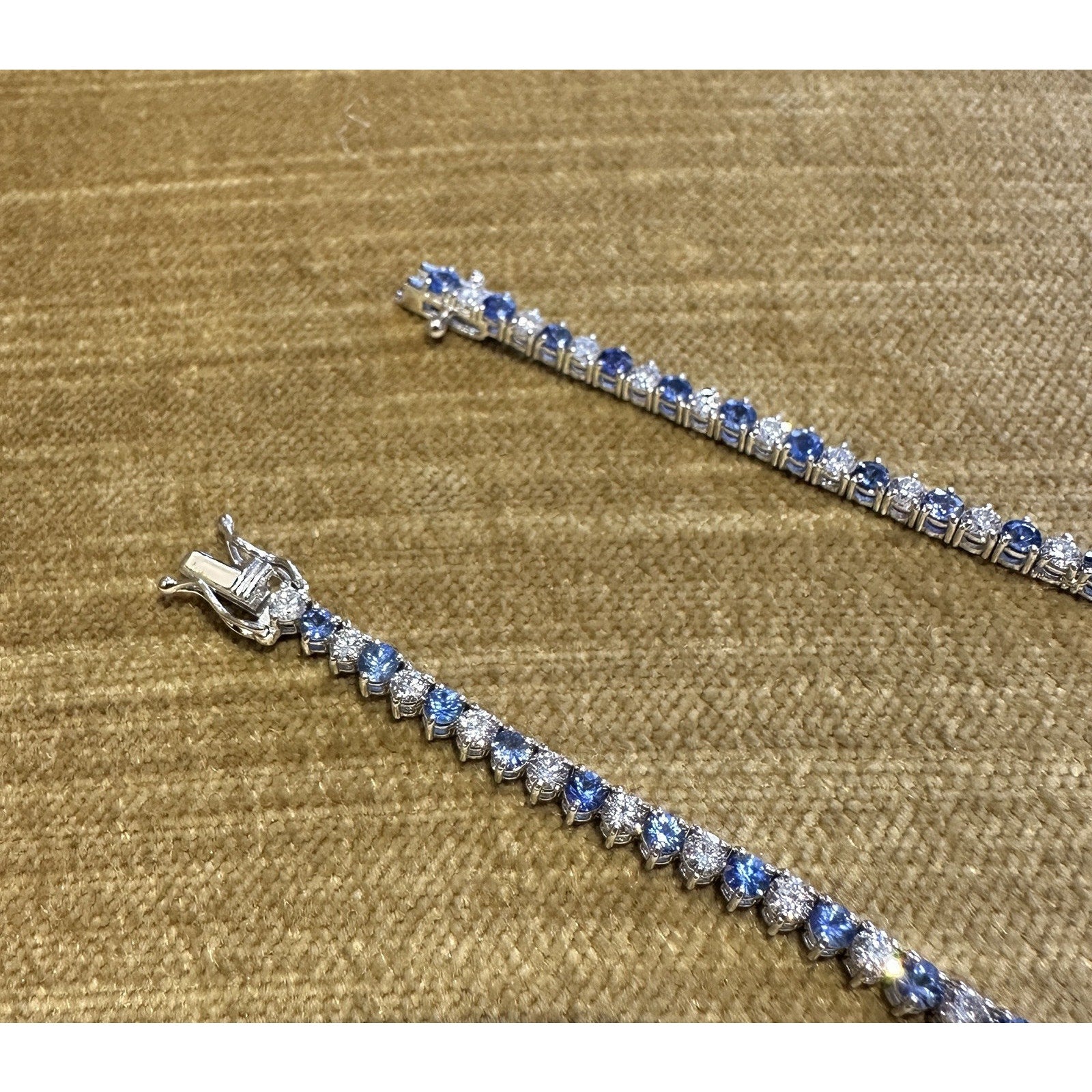 Sapphire & Diamond 3 Prong Tennis Necklace 17" in 18k White Gold
