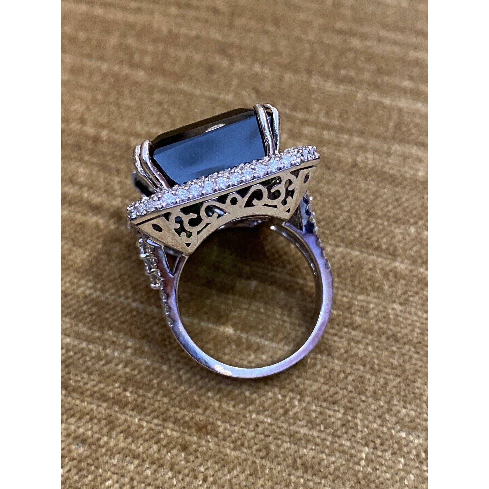 GIA 40.87 ct Green Tourmaline in Pave Diamond Ring 18k White Gold- HM2363VE