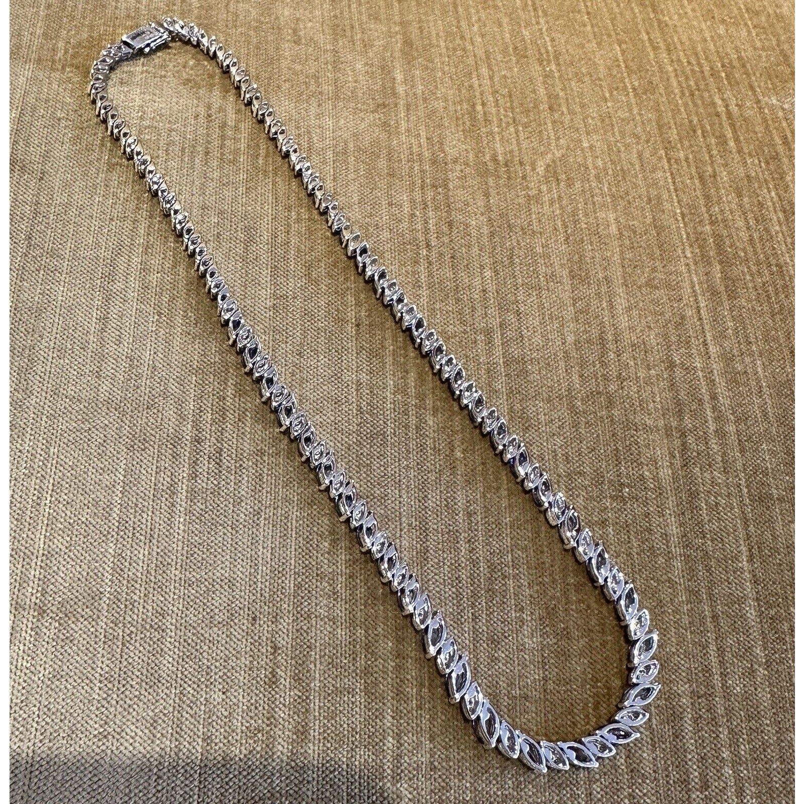 Marquise Tanzanite and Round Diamond Necklace in 18k White Gold