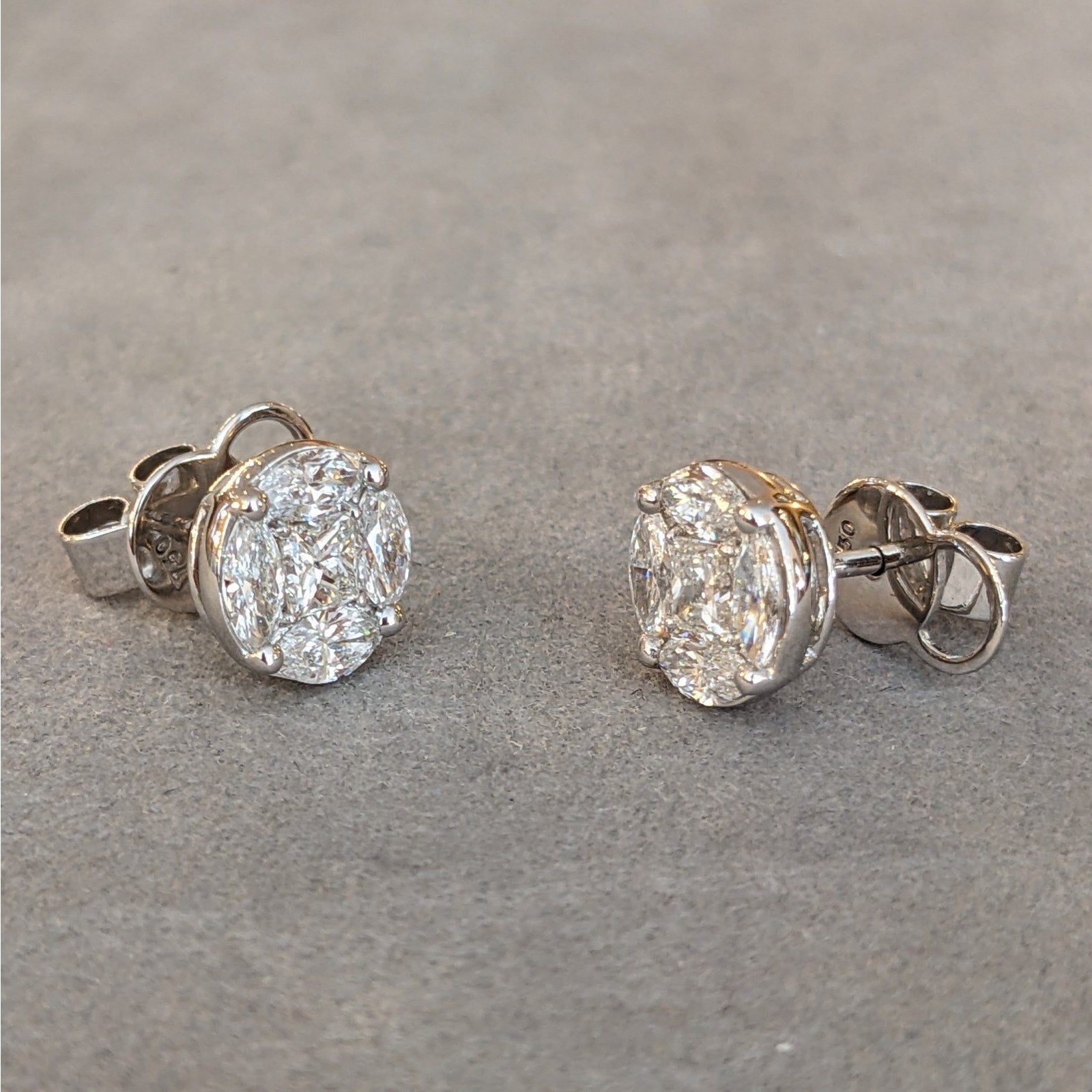 Illusion set Natural Diamond Earrings 1.62 cttw in 18k White Gold