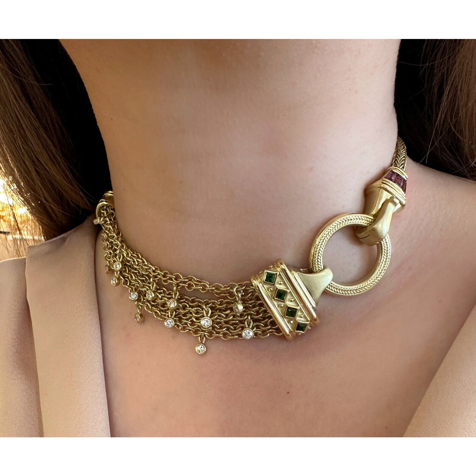 SeidenGang Choker Necklace w/Diamonds and Tourmalines in 18k Yellow Gold-HM2321V