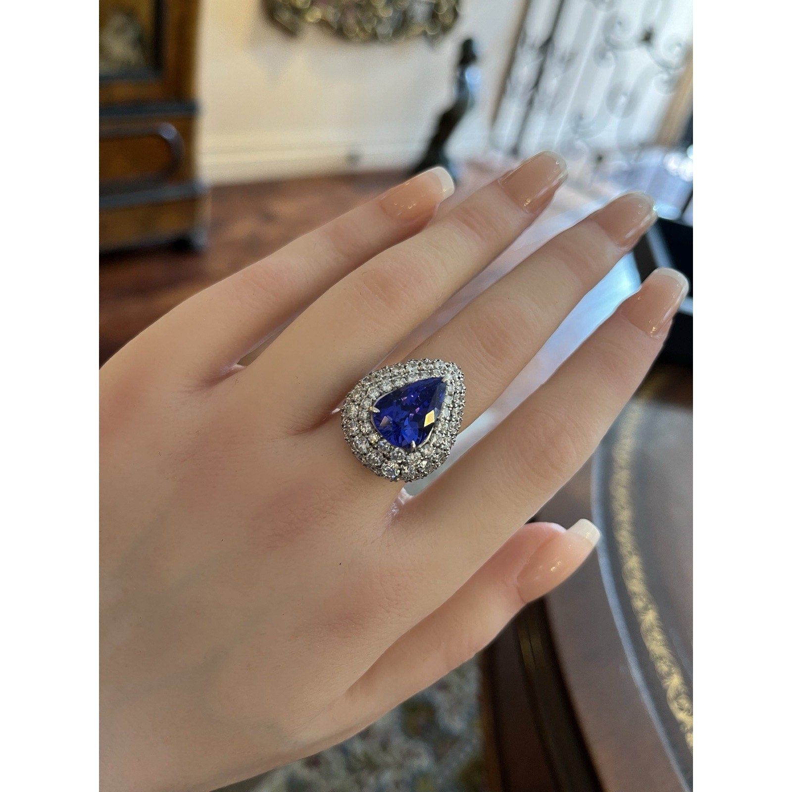 Pear Shape Tanzanite 6.54 ct and Diamond Ring in Platinum