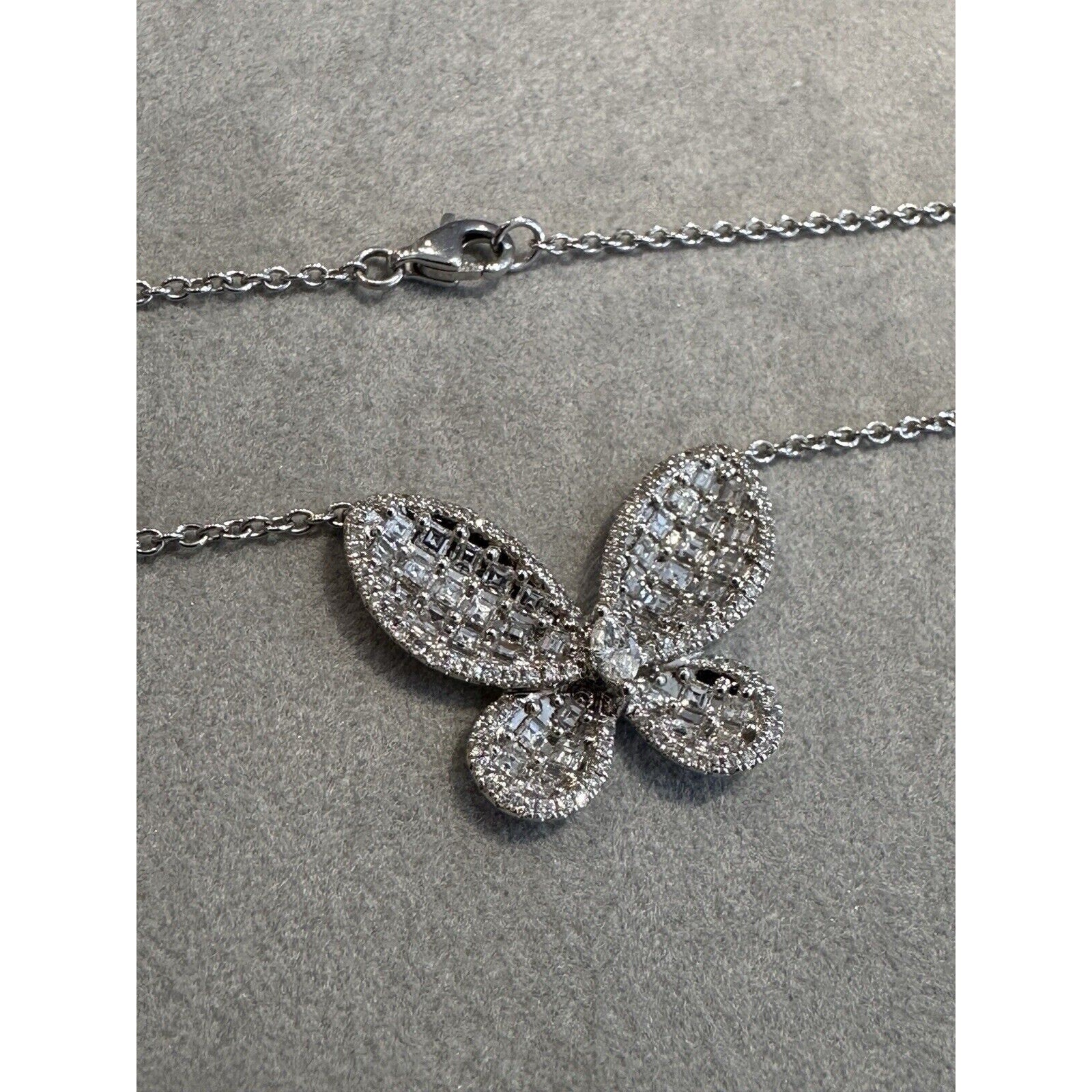 Pave Diamond Butterfly Pendant Necklace 1.50 cttw in 18k White Gold